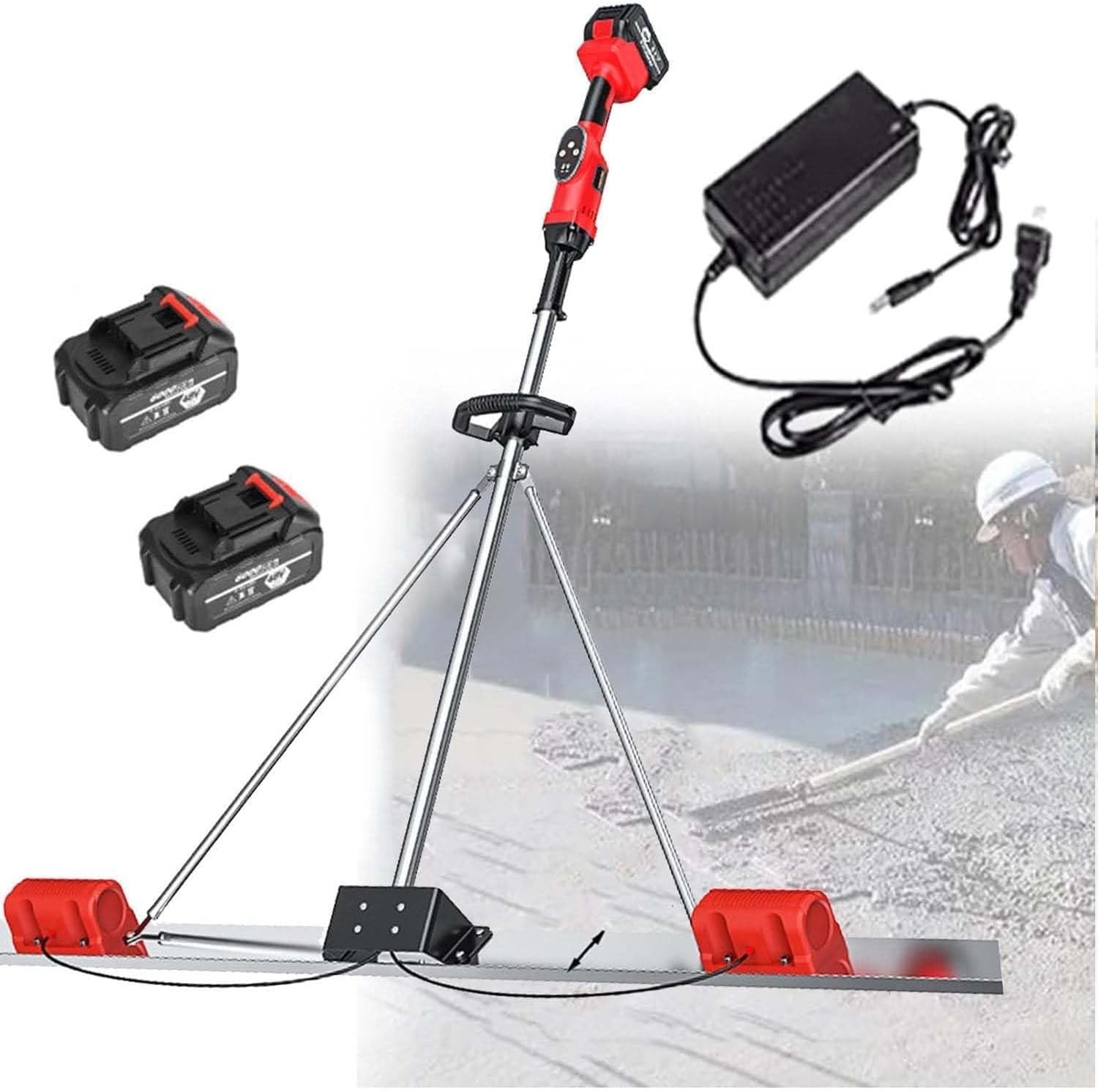 Upgraded Dual Motor Cordless Concrete Vibrator Screed Machine, 6000RPM Electric Cement Leveling Tool With Brushless Motor, 25000mAh Battery For Floors, Driveways And Slabs(1Battery,180CM)