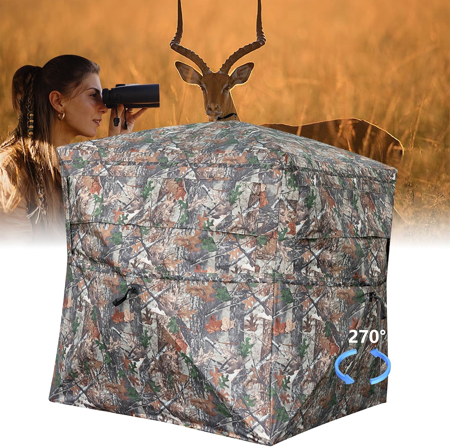 Camping Tent 270/360 Degree See Through with Carrying Bag,Concealed Panoramic Tent,2-3 & 3-4 Person Pop-Up Ground Blinds,for Outdoor Adventures,Backpacking