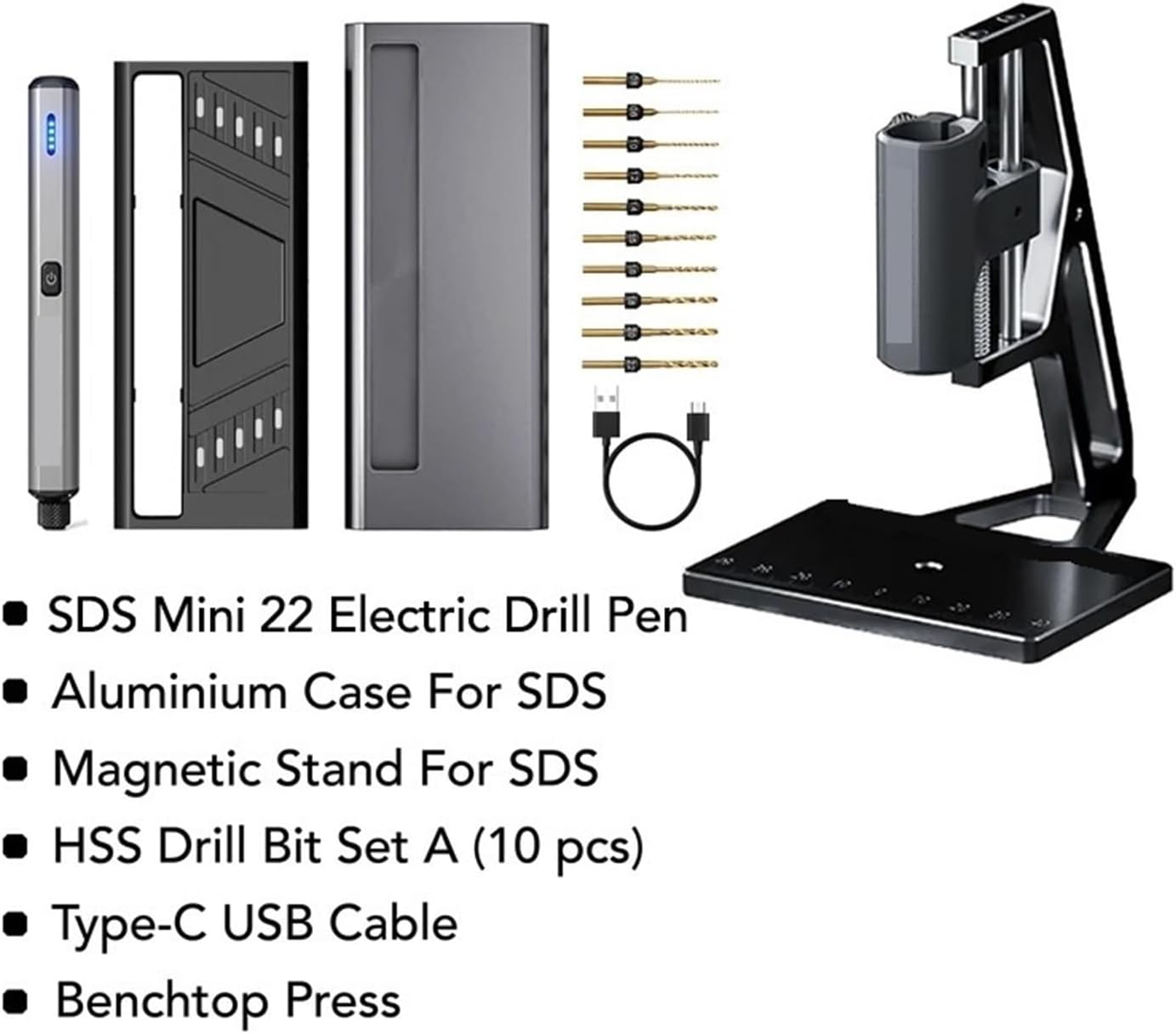 Bench Drill, Mini Electric Drill With Bench Drill Press SDS Mini Plus Cordless Hand Tool Drilling For Wood Plastic Aluminum Coin(SDS Mini 22 Plus)