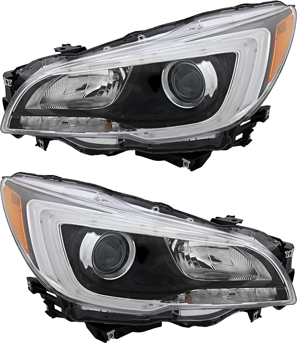 Compatible with Subaru Legacy/Outback Headlights Lamps Set 2015 2016 2017 Halogen Black Trim Driver and Passenger Side