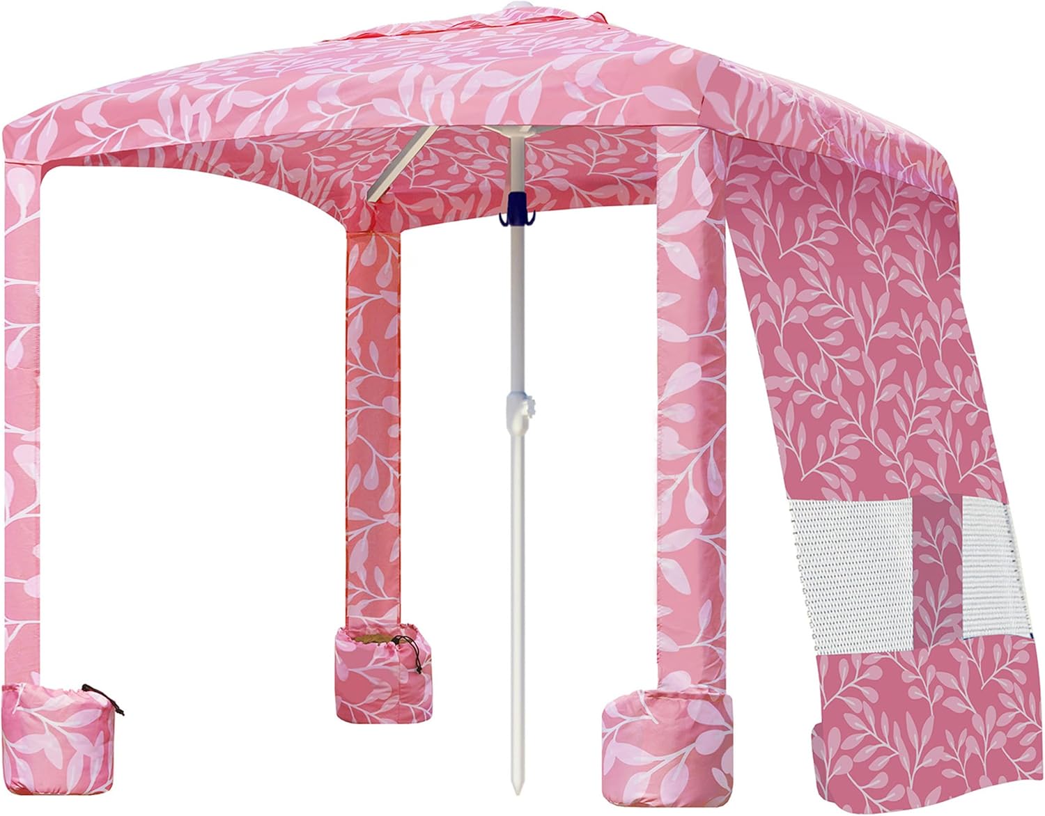 AMMSUN Beach Cabana, 6.2'×6.2' Beach Canopy, Easy Set up and Take Down, Cabana Tent with Sand Pockets, Instant Sun Shade with Side Wall, Coral Tropical