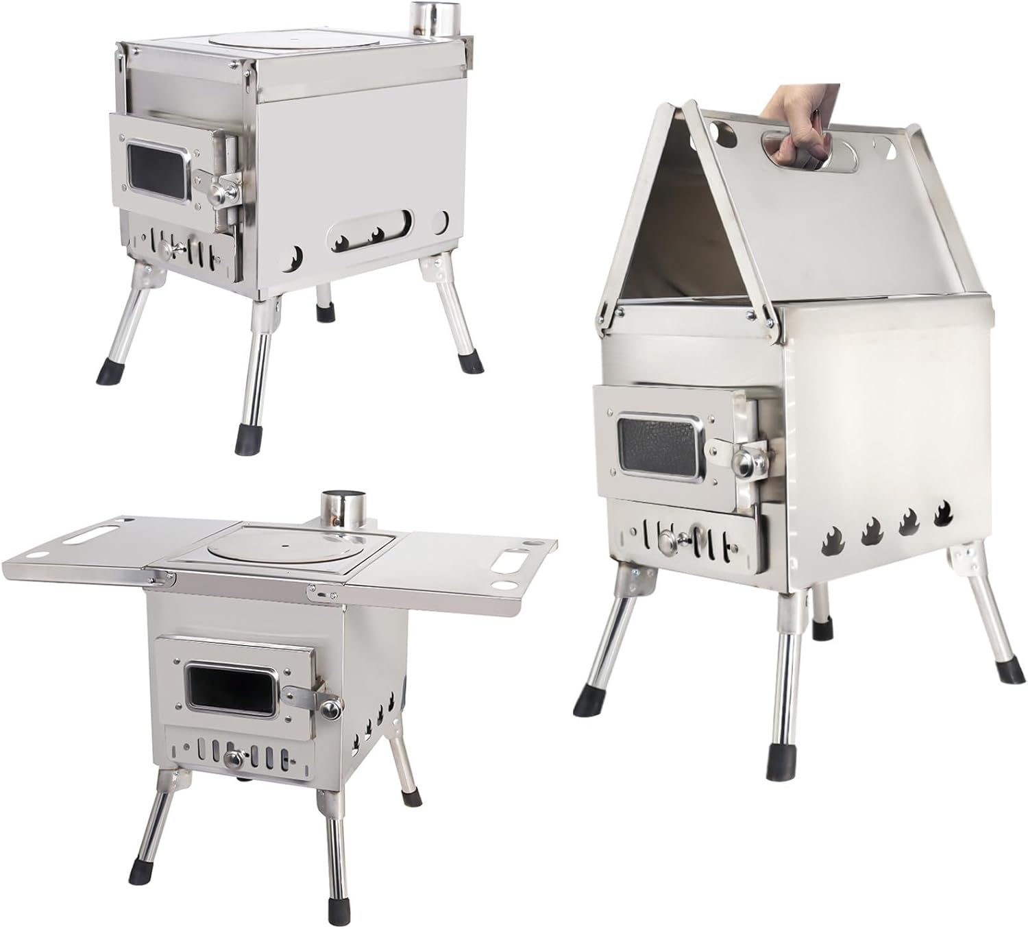 Outdoor Camping Stove Portable Stainless Steel Tent Stove With Chimney Pipe for Outdoor Cooking Backpacking BBQ Hiking Picnic