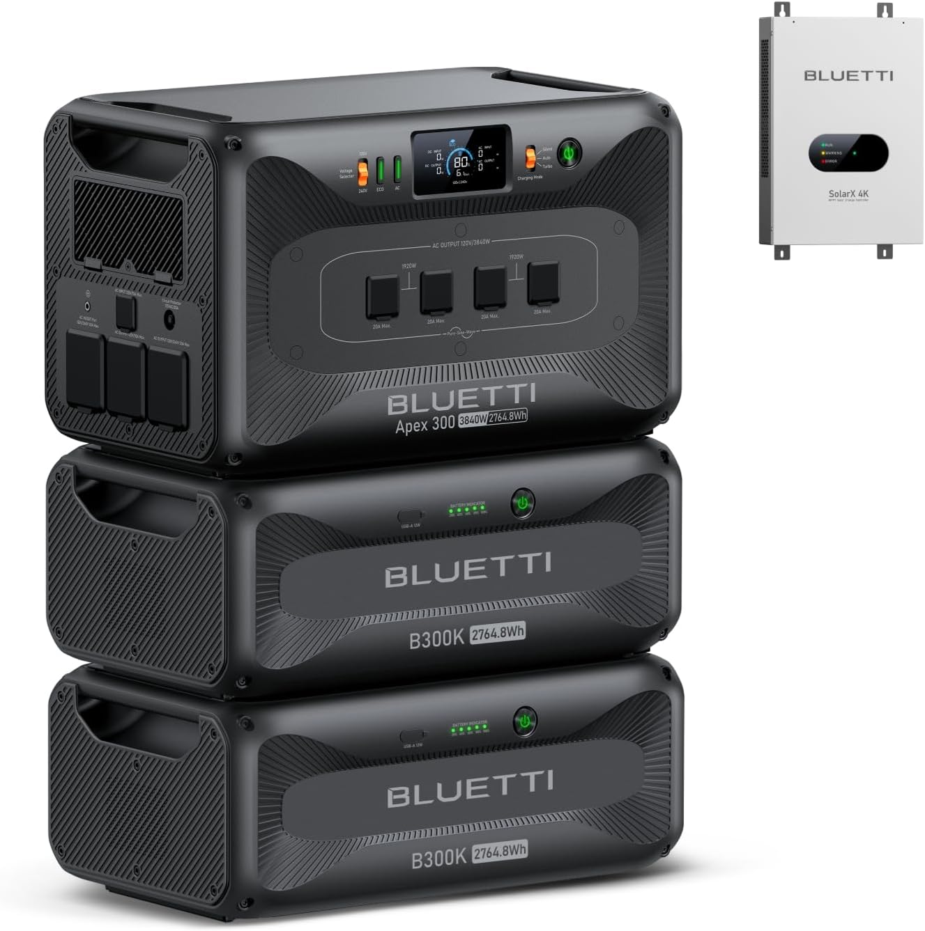 BLUETTI Apex 300 Portable Power Station with SolarX 4K, 2764.8Wh LFP Battery Backup with 6 3840W AC Outlets (7680W Surge), Simultaneous 120V/240V Output & Black Start, for RV, Home and Off-Grid Living