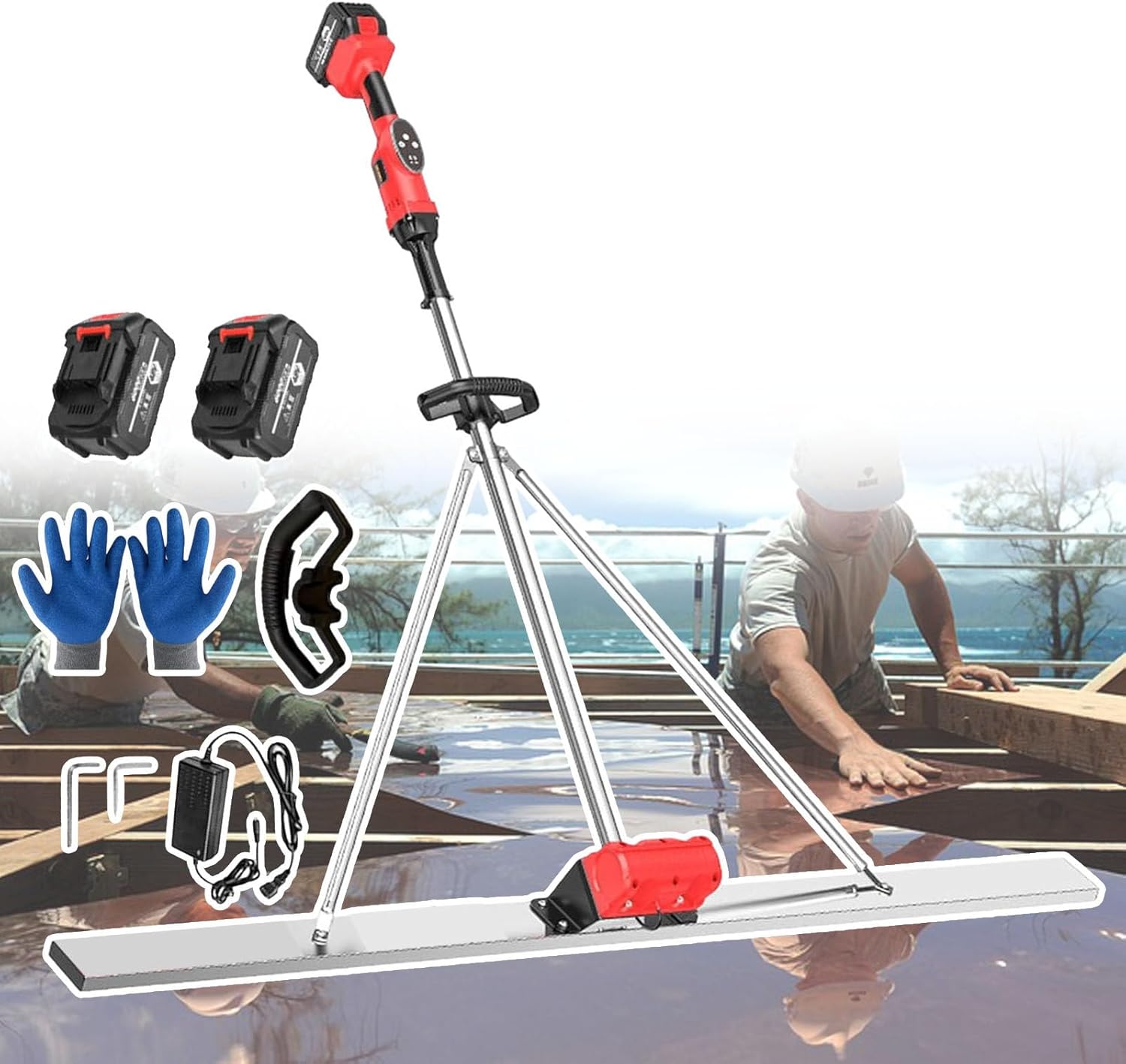 Electro Cordless Screed,Cordless Electric Cement Leveling Tamper Ruler,150cm Long Blade,With 1pcs Motor/1pcs Charger,For Road Paving & Concrete Correction Work,Easy To Install & Use 2BAT