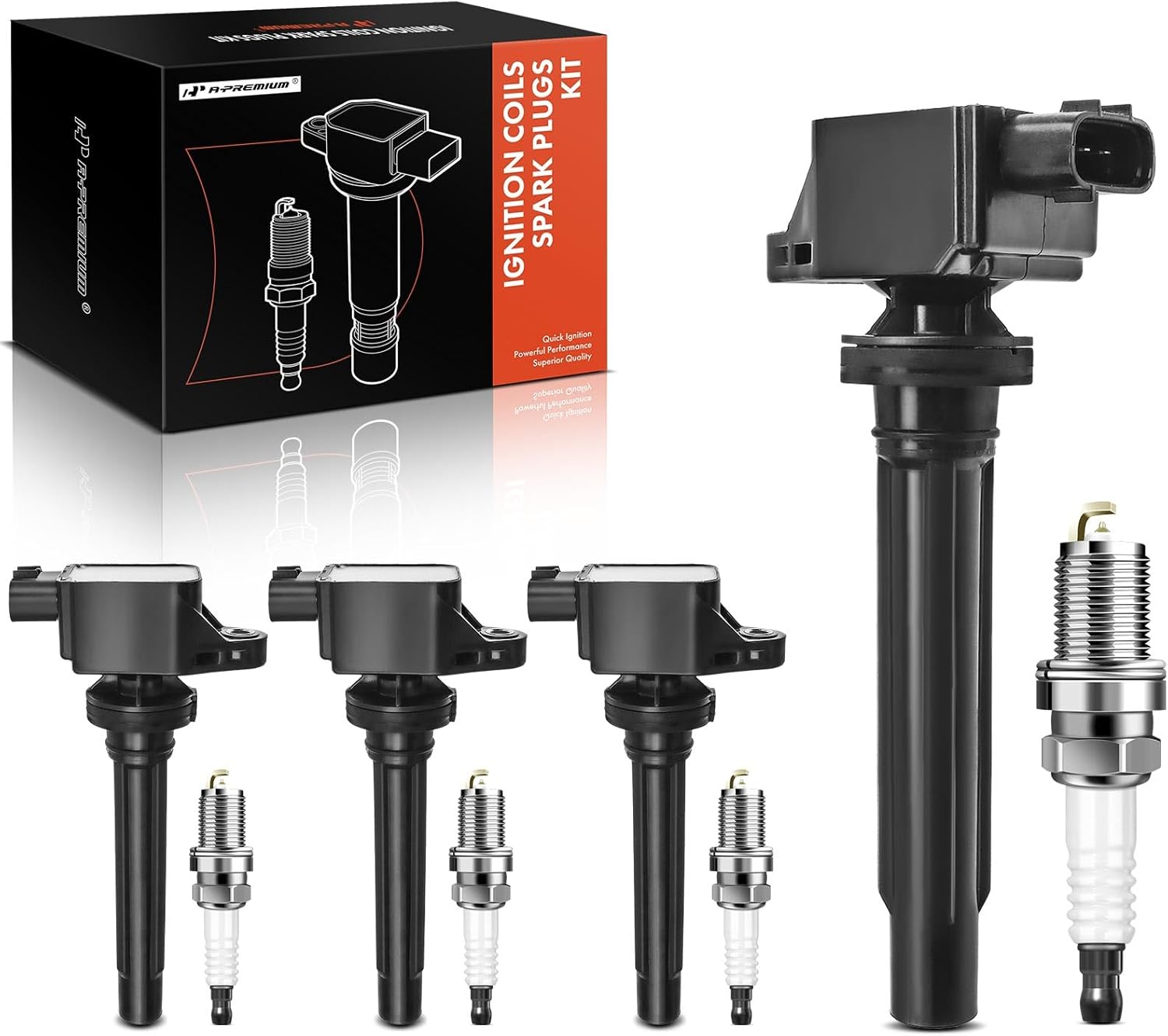 A-Premium Set of 4 Ignition Coil Pack and Iridium Spark Plugs Compatible with Suzuki SX4 2007 2008 2009, L4 2.0L