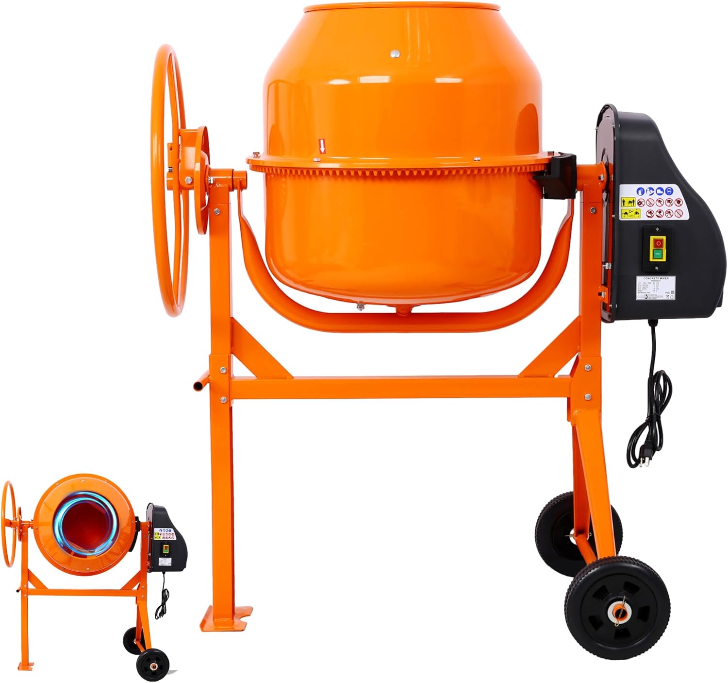 5.0 Cu. Ft Electric Cement Mixer, 650W 4/5 HP Portable Concrete Mixer with Wheels and Stand, Heavy Concrete Mud Mixer Tools, Adjustable Tilt for Mortar Stucco Seeds and Fodder
