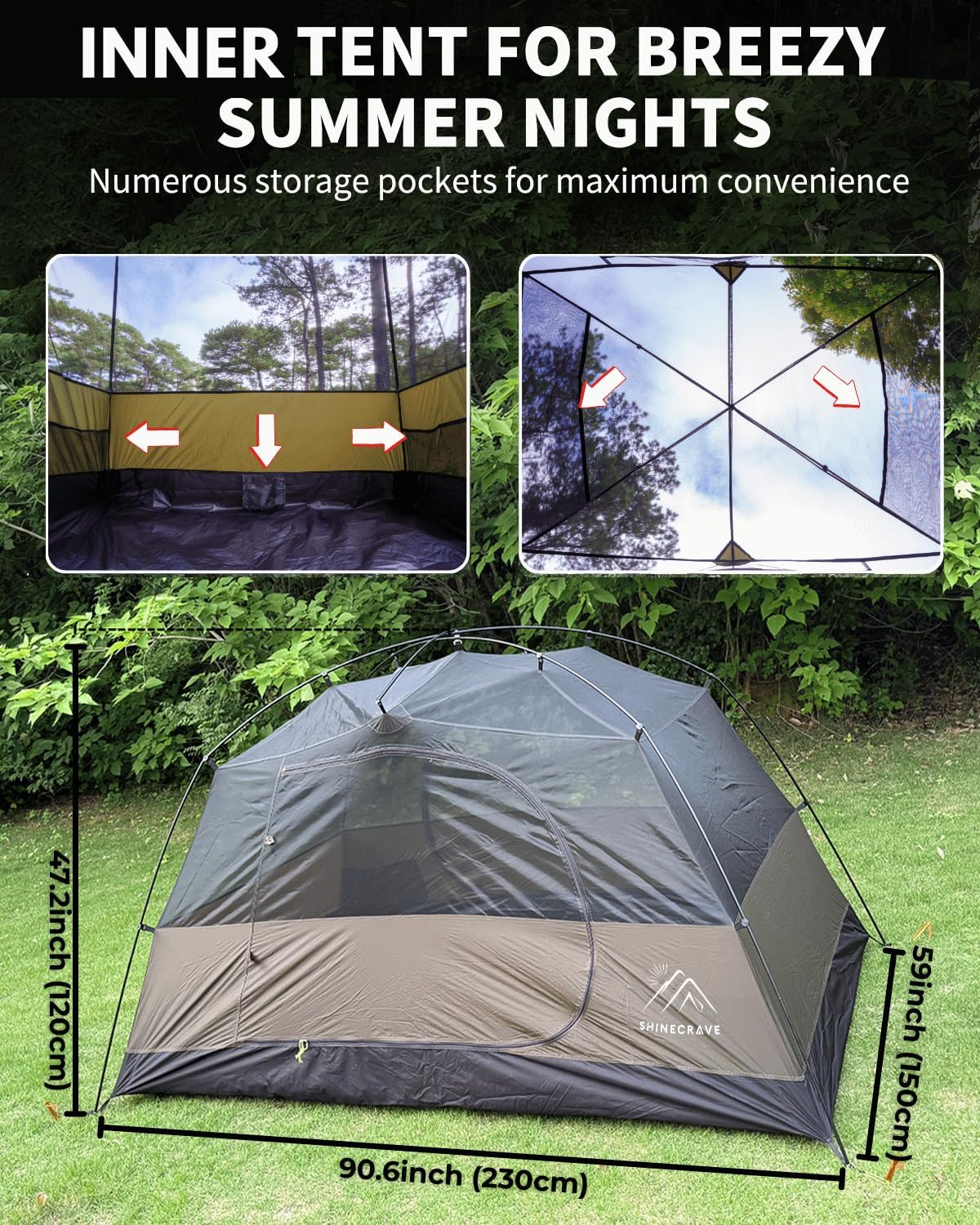 Camping Tent 2 Person,Ultra Large Capacity, 20D Nylon, Lightweight 3 Season Backpacking Tent 2 Person, PU3000mm, Free Standing, Ideal for Camping, Hiking, Glamping, Mountaineering