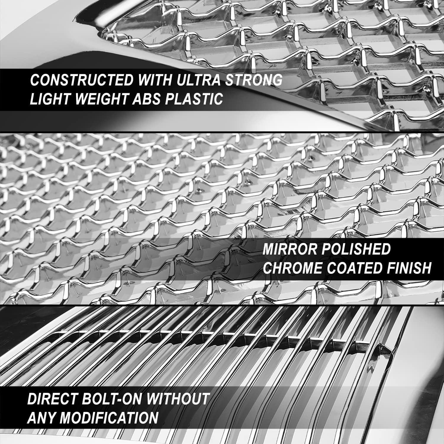 Auto Dynasty Compatible with GMC Sierra 1500 2016-2018 ABS Denali Style Front Bumper/Hood Grille/Grill (Chrome)