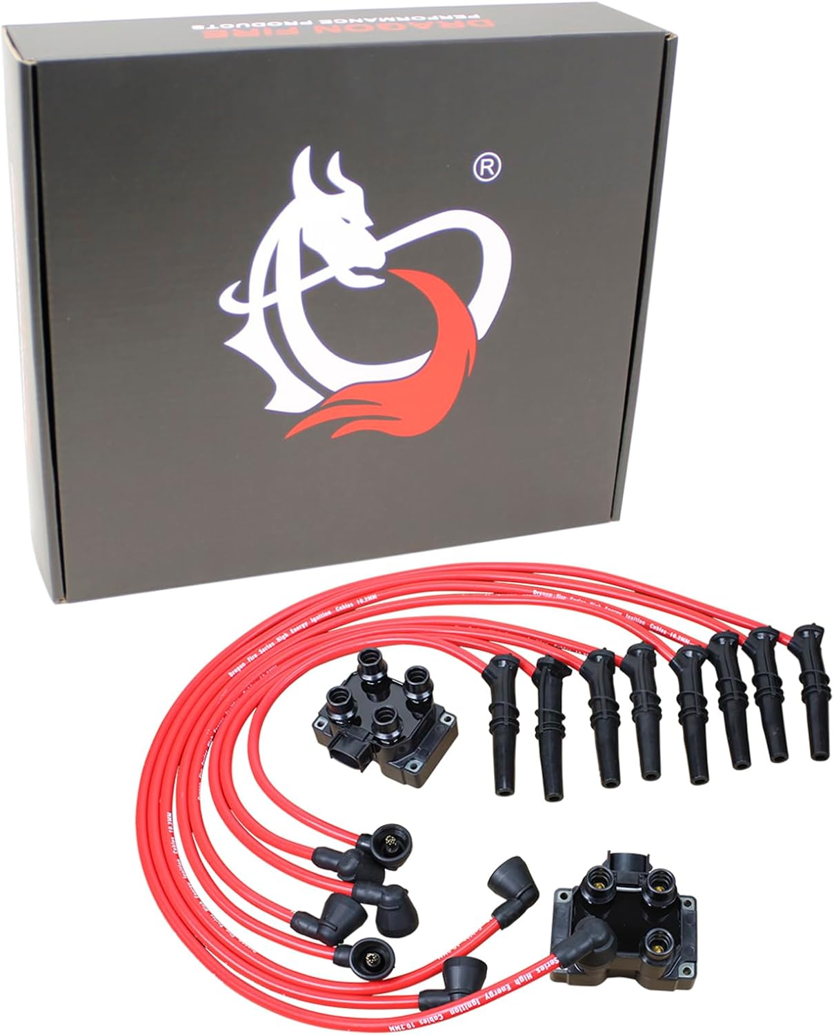 AIP Electronics Dragon FIRE Performance Power Pack with Ignition Coils and Spark Plug Wires Compatible with 1991-2001 Ford Lincoln Mercury 281 302 4.6L 5.0L V8 OEM Fit Kit-1120