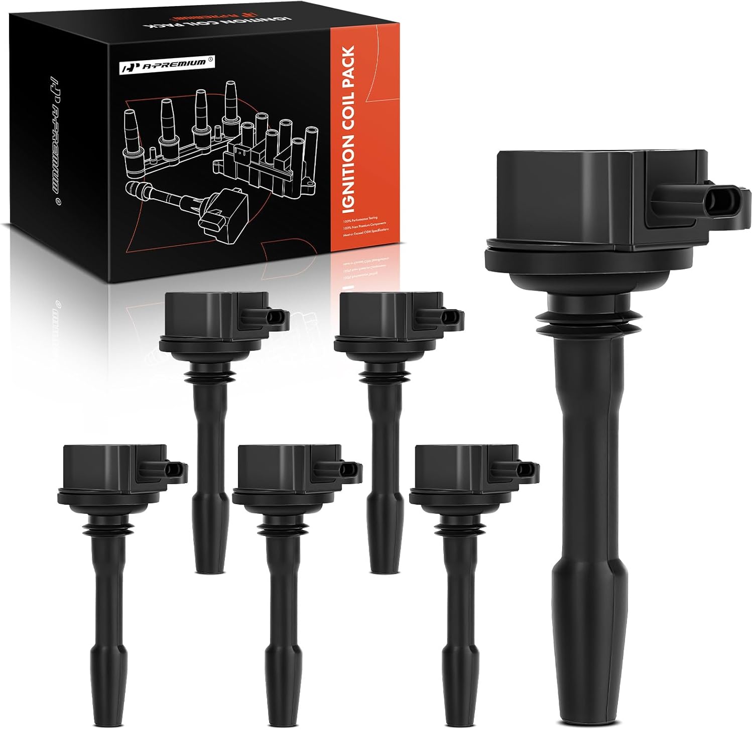 A-Premium Ignition Coil Compatible with Ford F-150 2018-2023 3.3L, Explorer 2020-2023 3.3L, Transit-150/250/350/350 HD 2020-2024 3.5L, Police Interceptor Utility 2020-2025 3.3L, 6-PC Set