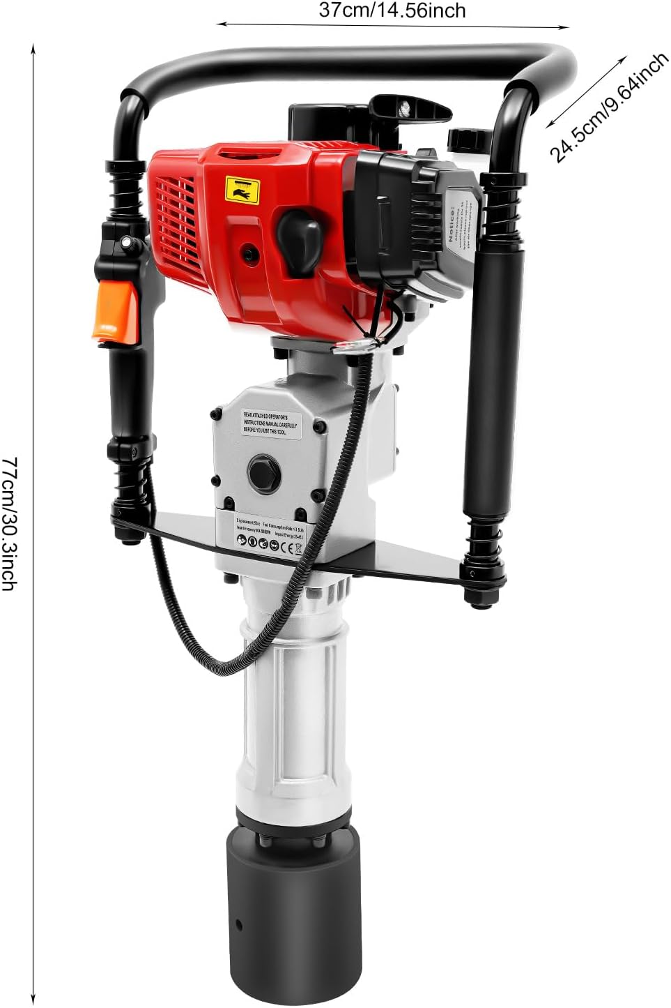 52cc Gas-Powered Post Driver, 2-stroke Engine Gasoline Pile Driver, 1900W Petrol Fence Rammer, 6500RPM Cordless T-Post Hammer for Farmland Guardrail Highway Fencing Orchard Trellis Installation