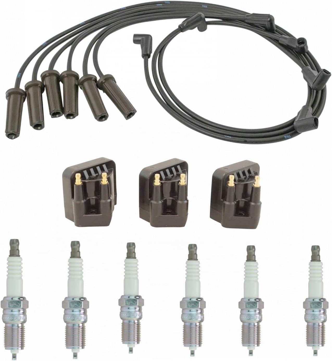 Ignition Kit Ignition Coil Set Spark Plugs Spark Plugs Wire Set Compatible with 99-09 Buick 00-05 Chevrolet 99-08 Pontiac