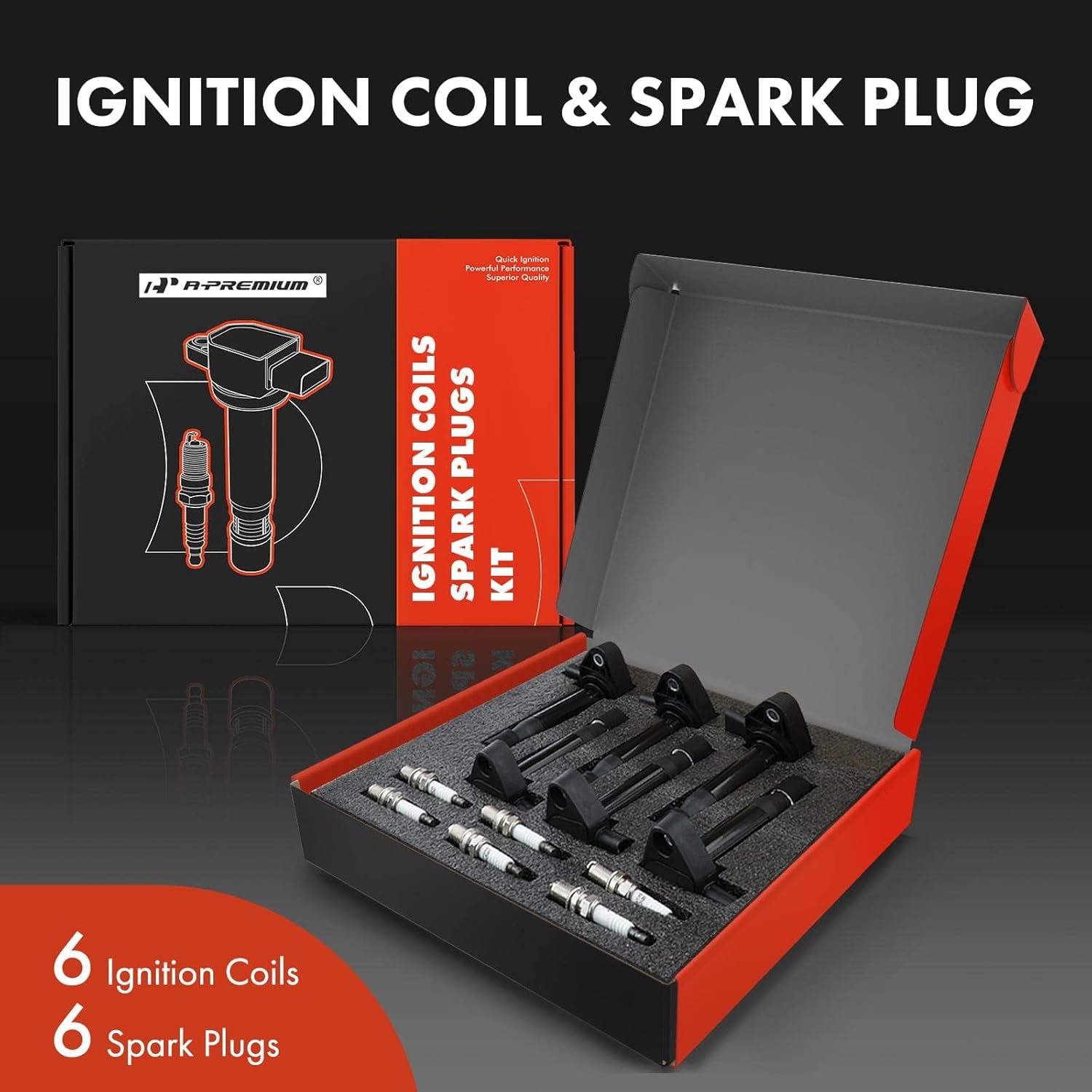 A-Premium Set of 6 Ignition Coil Pack and Iridium Spark Plugs Compatible with Honda Accord 2002, Odyssey 1999-2004 & Acura CL 2001-2003, TL 1999-2008