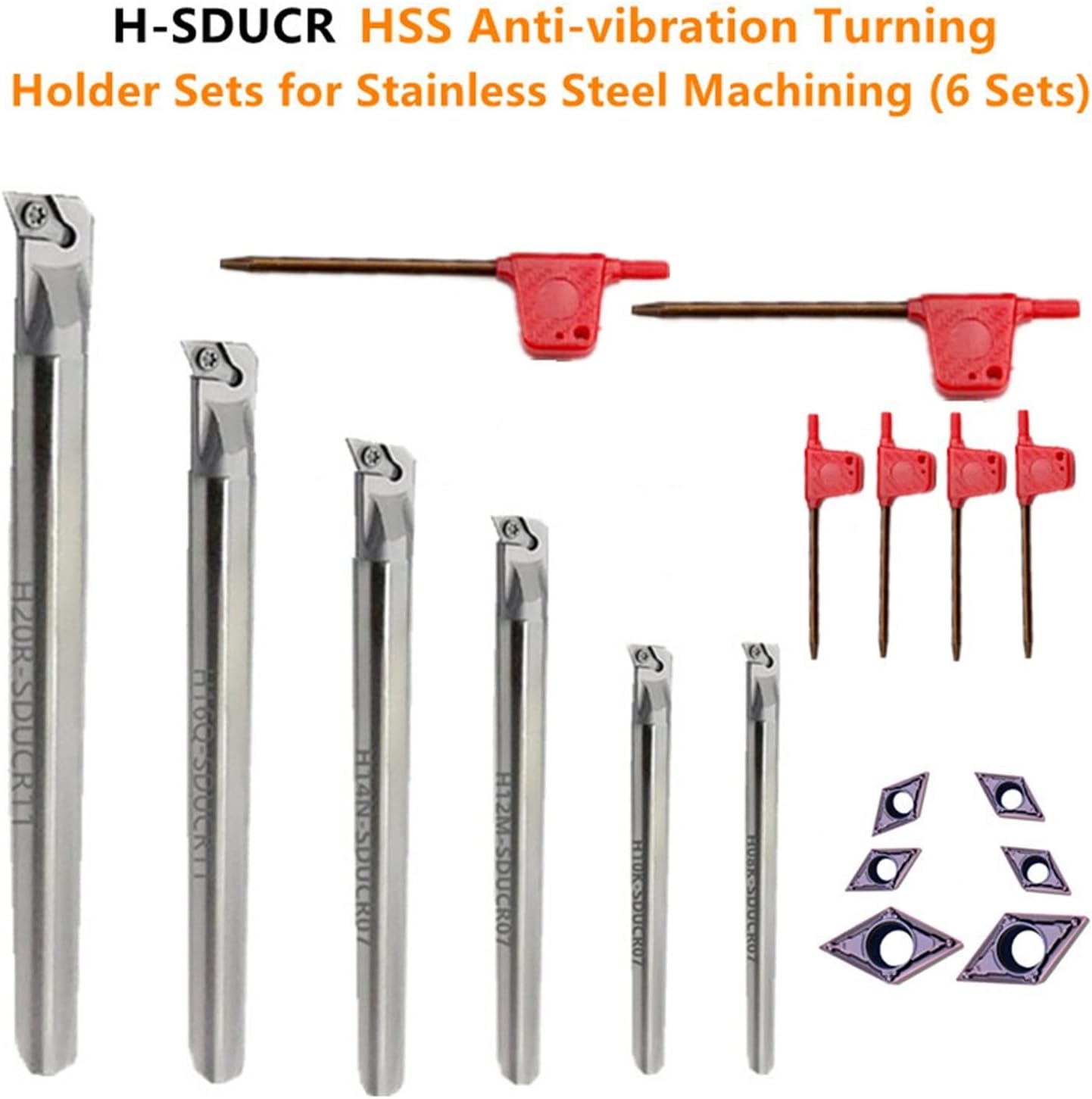 6 Sets Anti-vibration Boring Bar Set CNC Lathe Turning Tool H08 H10 H12 H14 H16 H20 With Inserts(PCD for AL Durable)