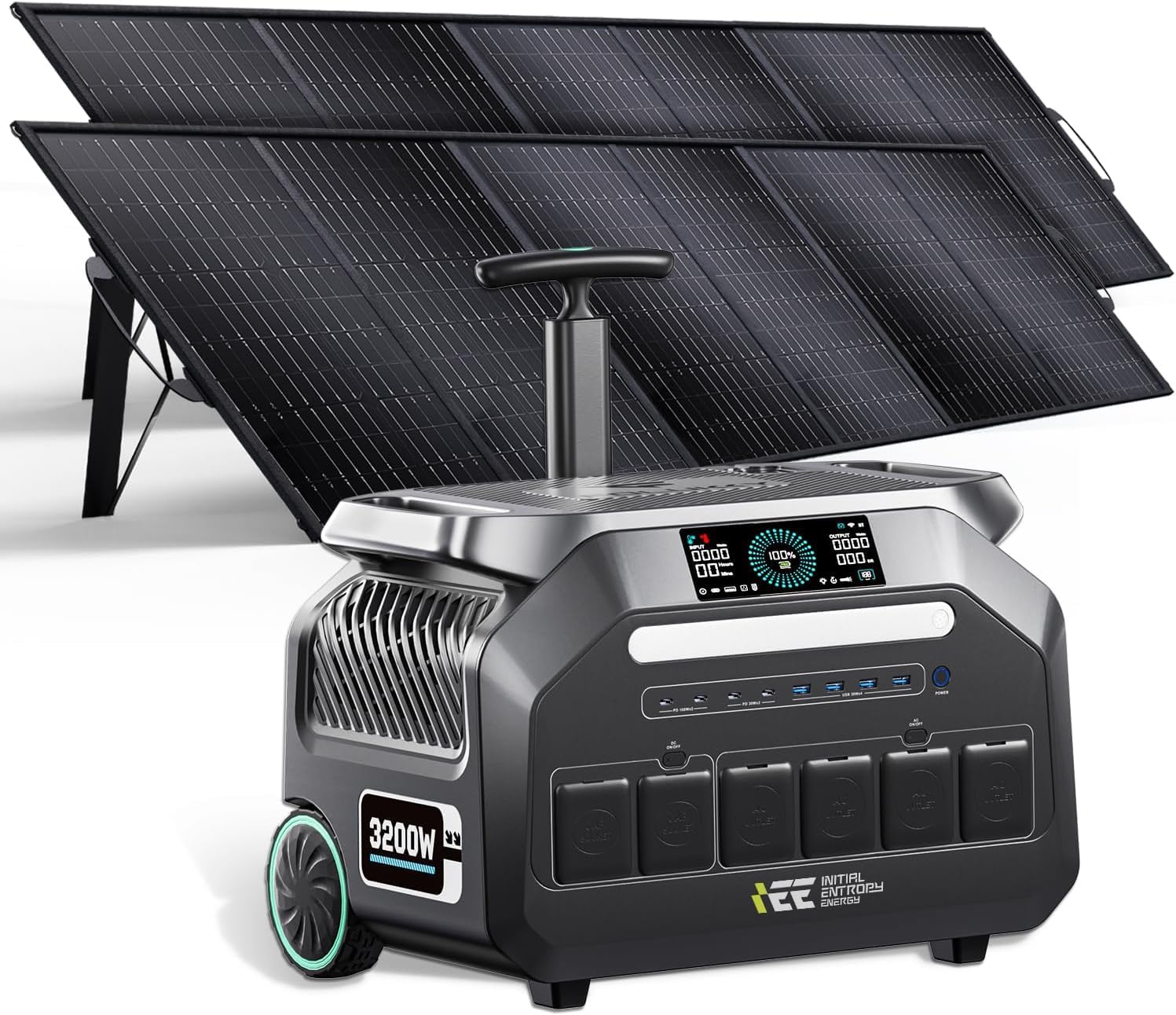 IEE P3200 Portable Power Station 3200W with 2x500W Solar Panel, 2048Wh Solar Generator, 1800W AC Charging, AC Outlets x 4, LiFePO4 Battery Power Station for Home Backup, Camping, RV, Emergency