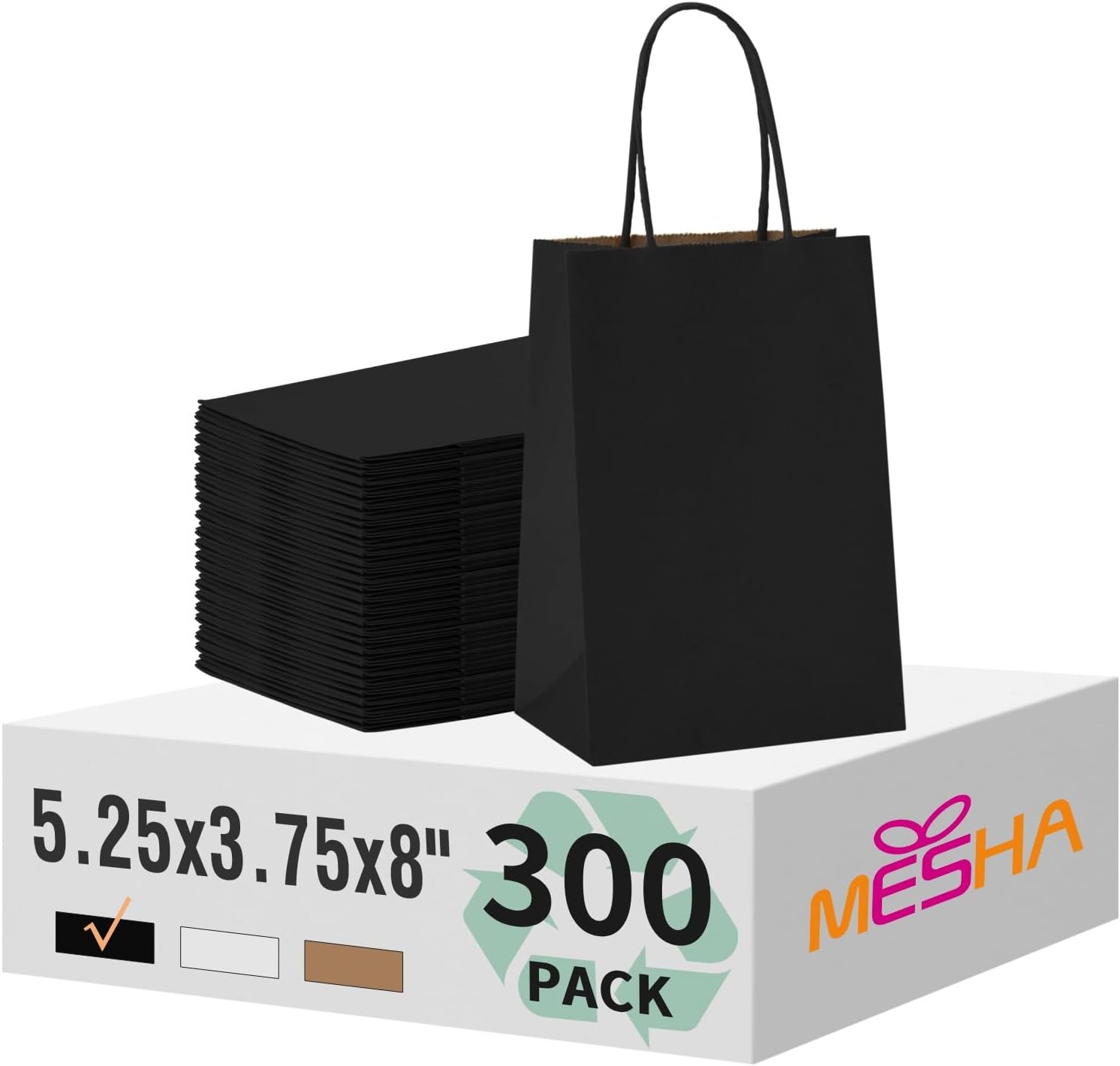 MESHA Kraft Paper Bags 5.25X3.75X8 Brown Small Gift Bags with Handles Bulk,500 Pcs for Small Business,Birthday Wedding Party Favor, Paper Shopping