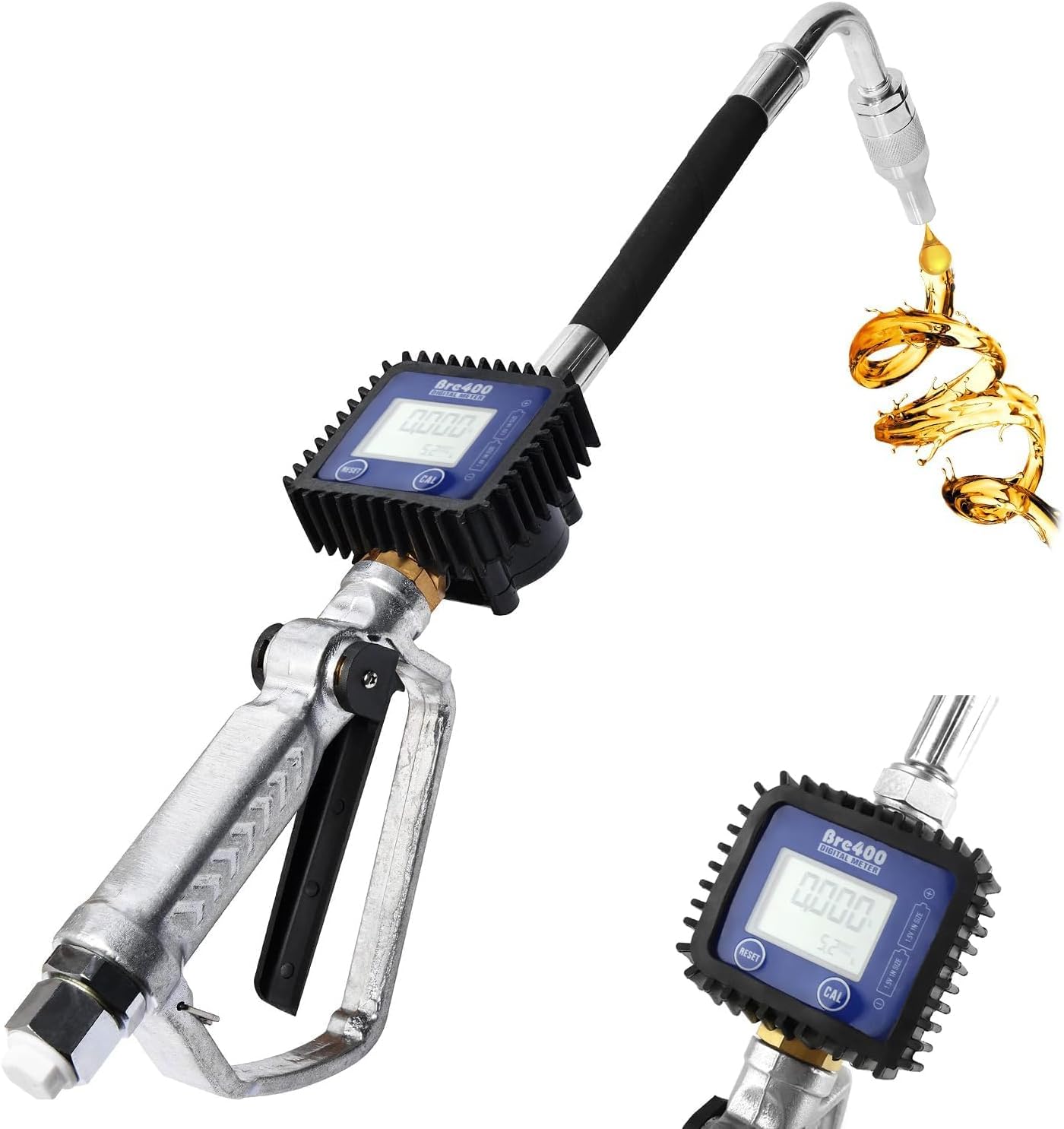 Oil Pressure Tester Digital Gun Oil, Electronic Valve Oil Control Meter Nozzle, Air Operated Pump Control Fuel Transfer Gun with Digital Meter for Refueling Trucks