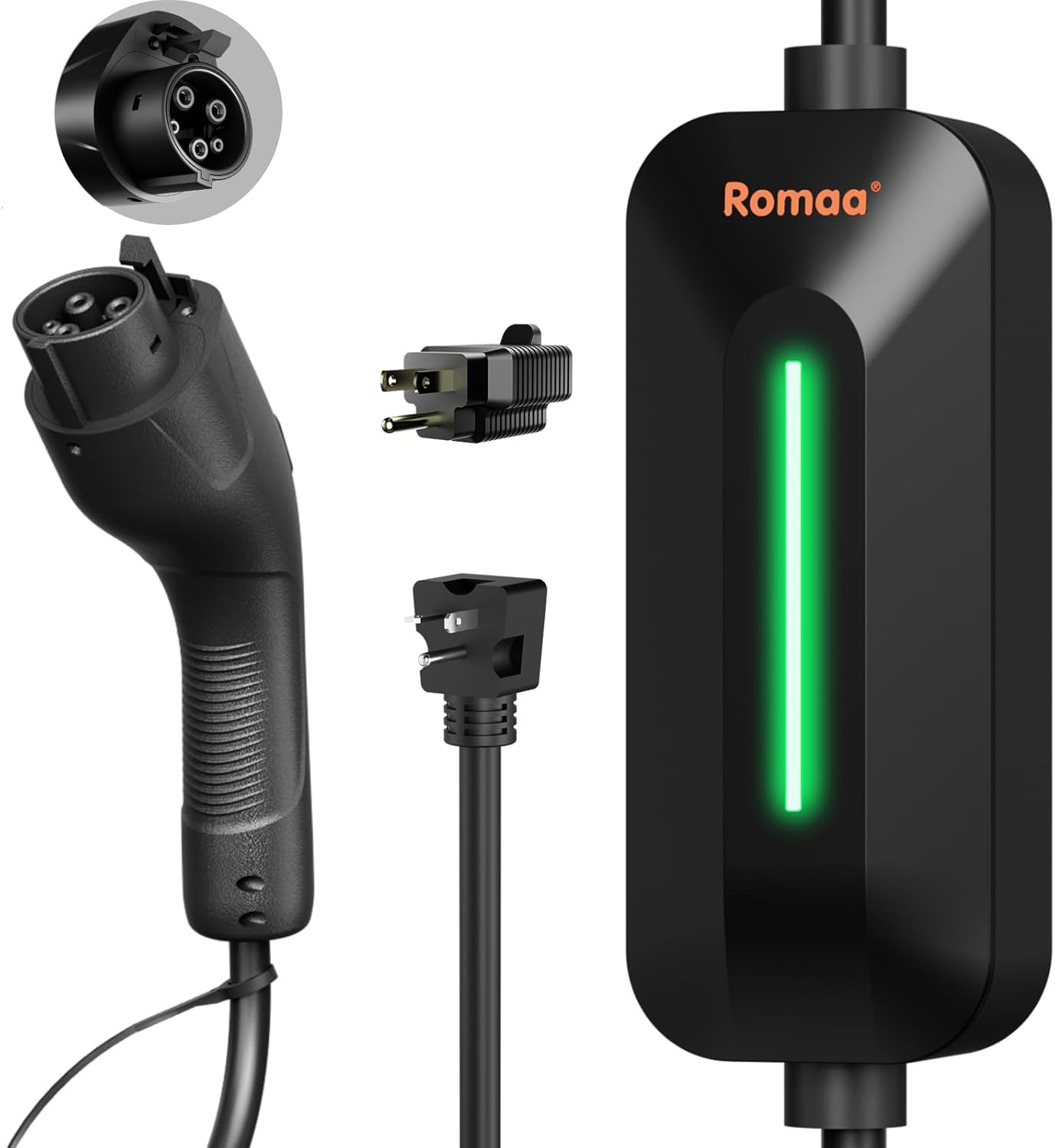 Level 1 and Level 2 Portable EV Charger J1772 16A - Dual Voltage 120V 240V Home Charging Station, 3.8 kW, Adjustable 8 to 16A, ETL to UL 2594 2231, FCC Part 15, NEMA Type 4, 25 ft, PHEV Ready