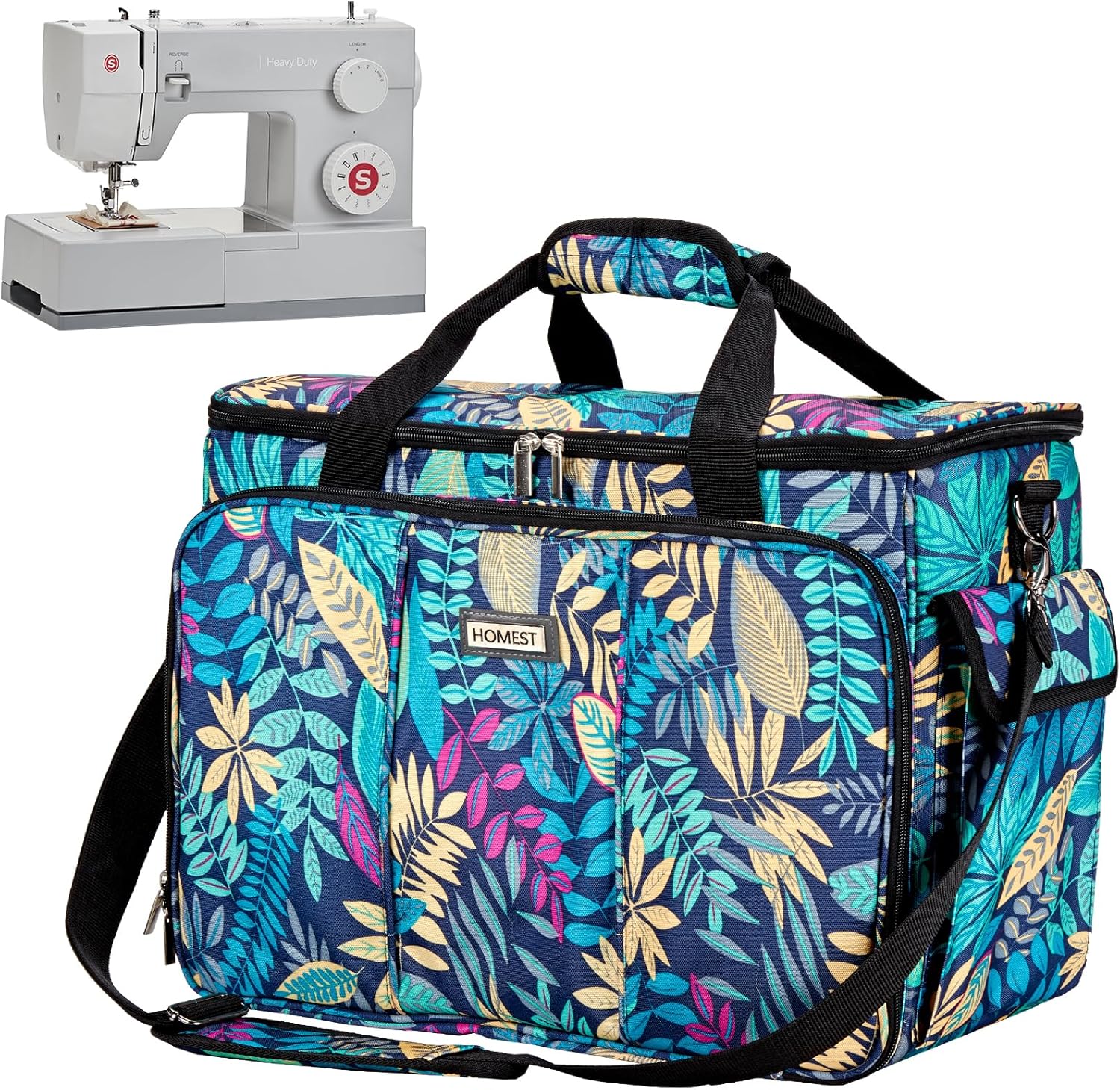 HOMEST Deluxe Sewing Machine Case with Wheels, Rolling Trolley Tote with Multiple Storage Pockets for Accessories, Compatible with Singer & Brother Machine, Grey (Patent Design)