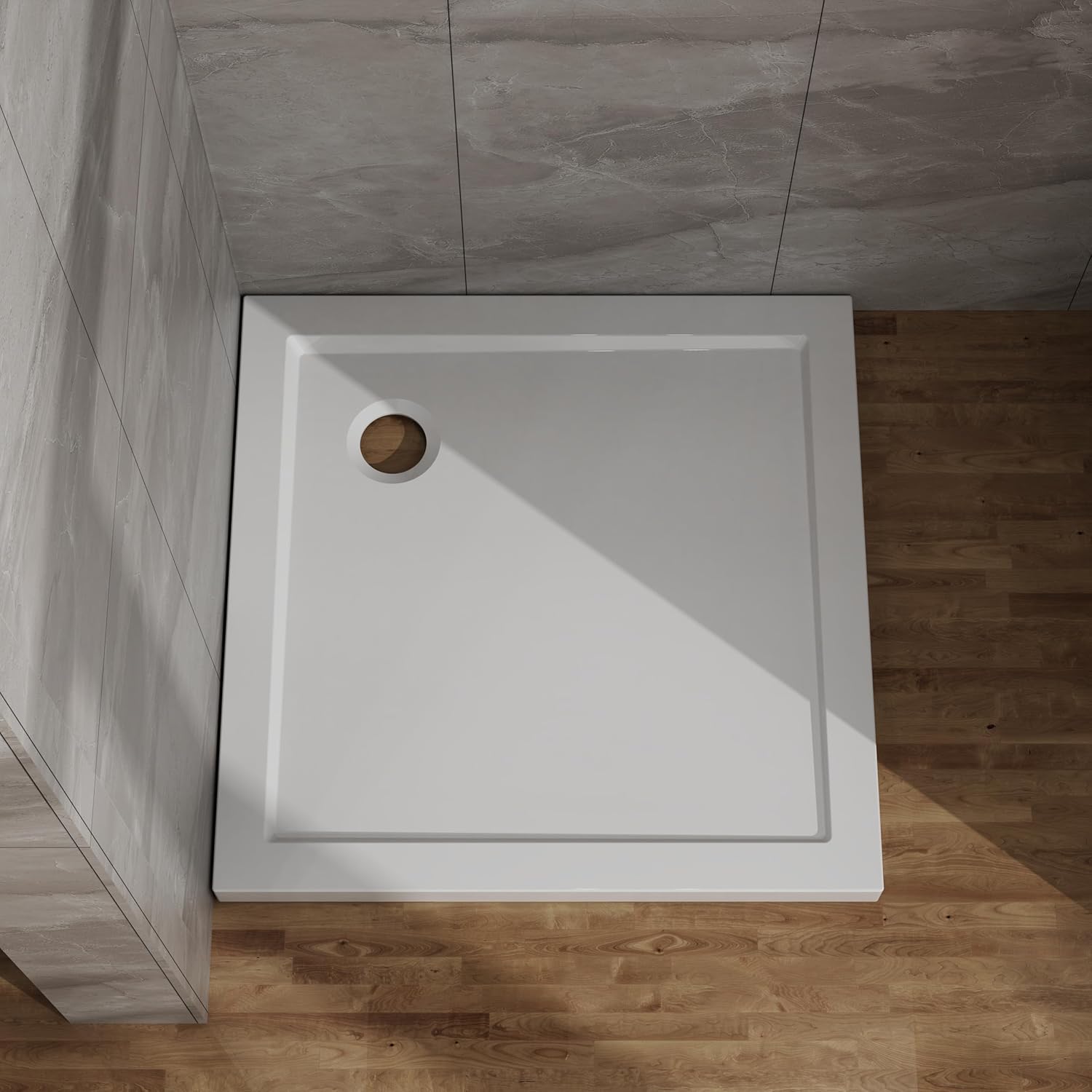 32-inch × 32-inch Corner Drain Shower Pan, Crafted from Five Layers of Acrylic and ABS Material, Features an Anti-Slip Design and Comes Without a Drain Pipe. (White, 32 * 32
