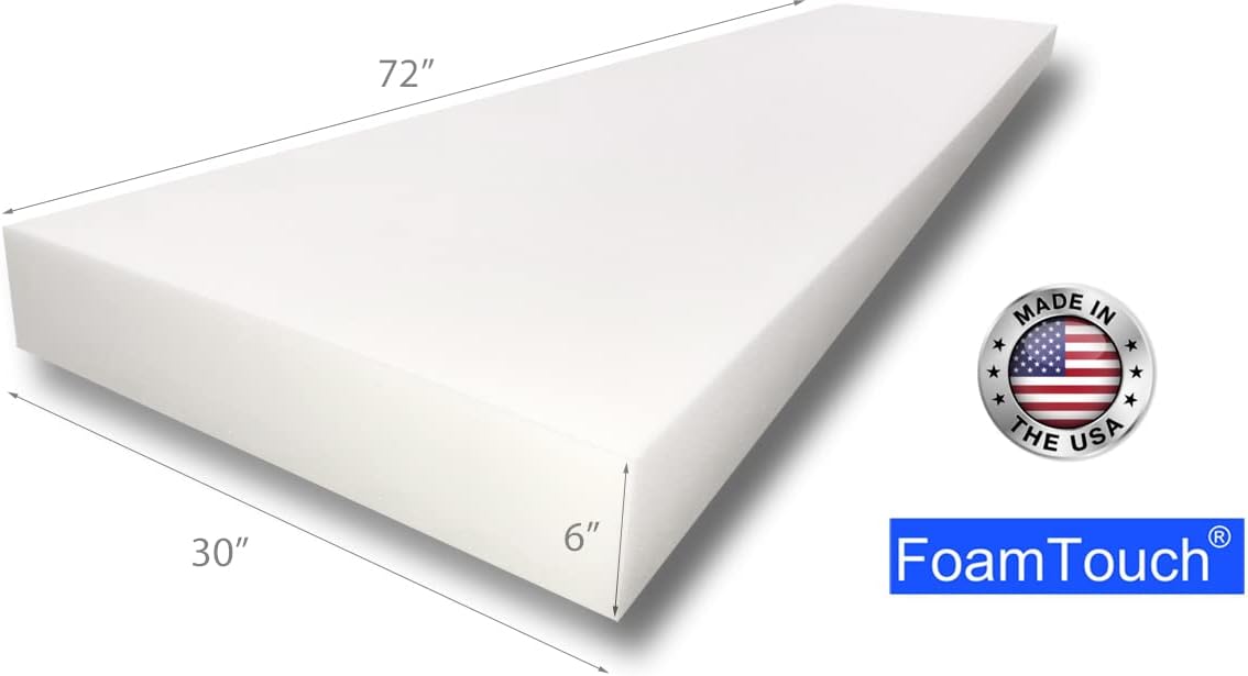 FoamTouch Upholstery Foam Cushion High Density 6'' Height x 30'' Width x 72'' Length