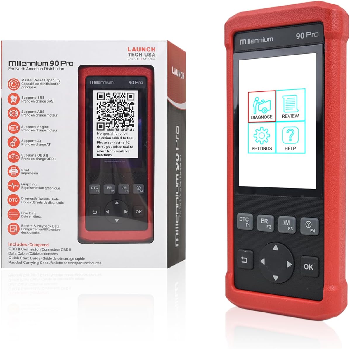 OBD2 Scanner LAUNCH Millennium 90 Pro Car Scanner, Full OBD2 Code Reader, Diagnostic Scan Tool for ABS SRS at Engine, with Oil EPB BMS ABS Bleeding SAS Reset Service Functions, Lifetime Free Update