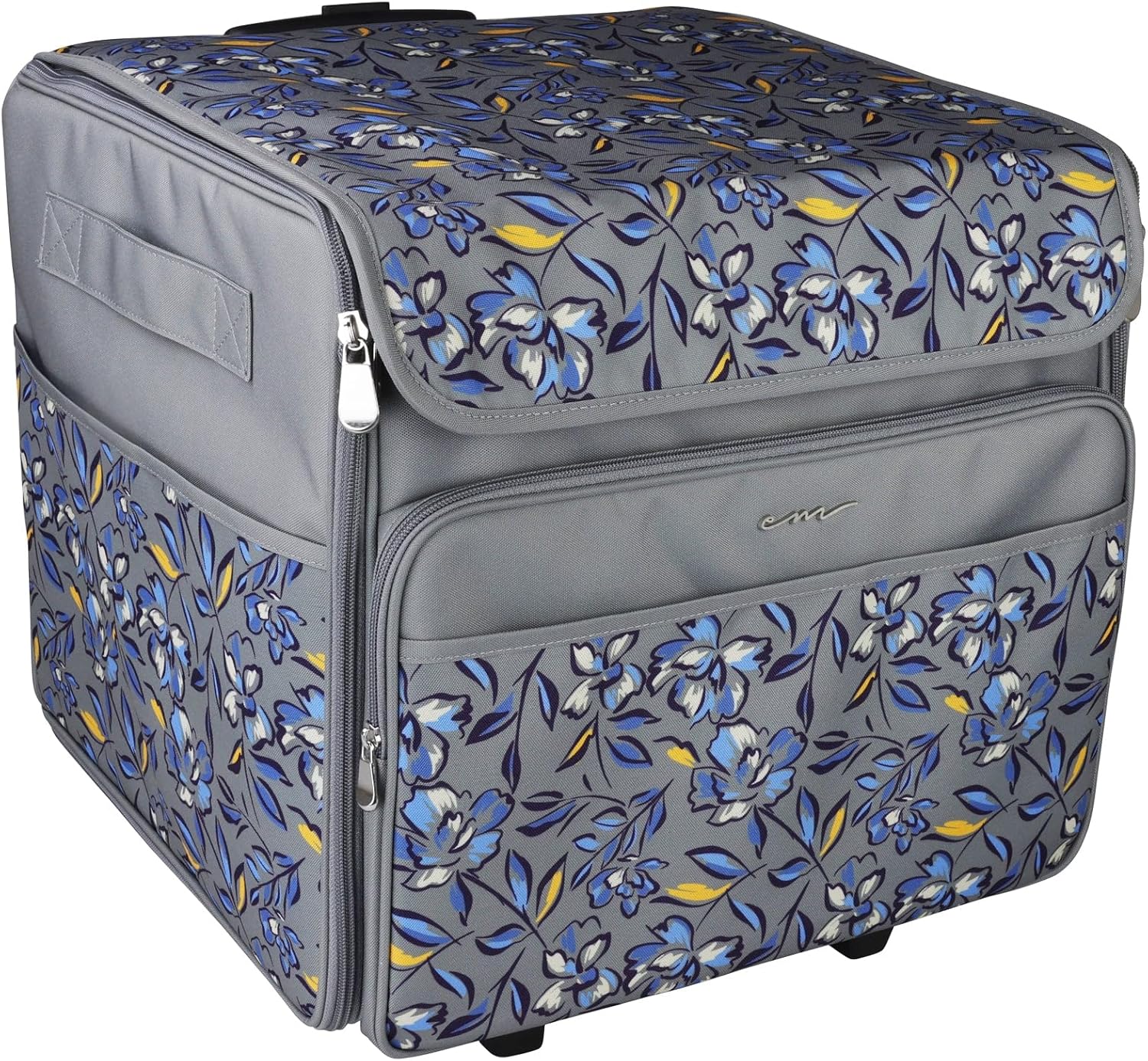 Everything Mary Blue Grey Floral Serger Tote - Stylish and Functional Serger Carrier for On-the-Go Crafters