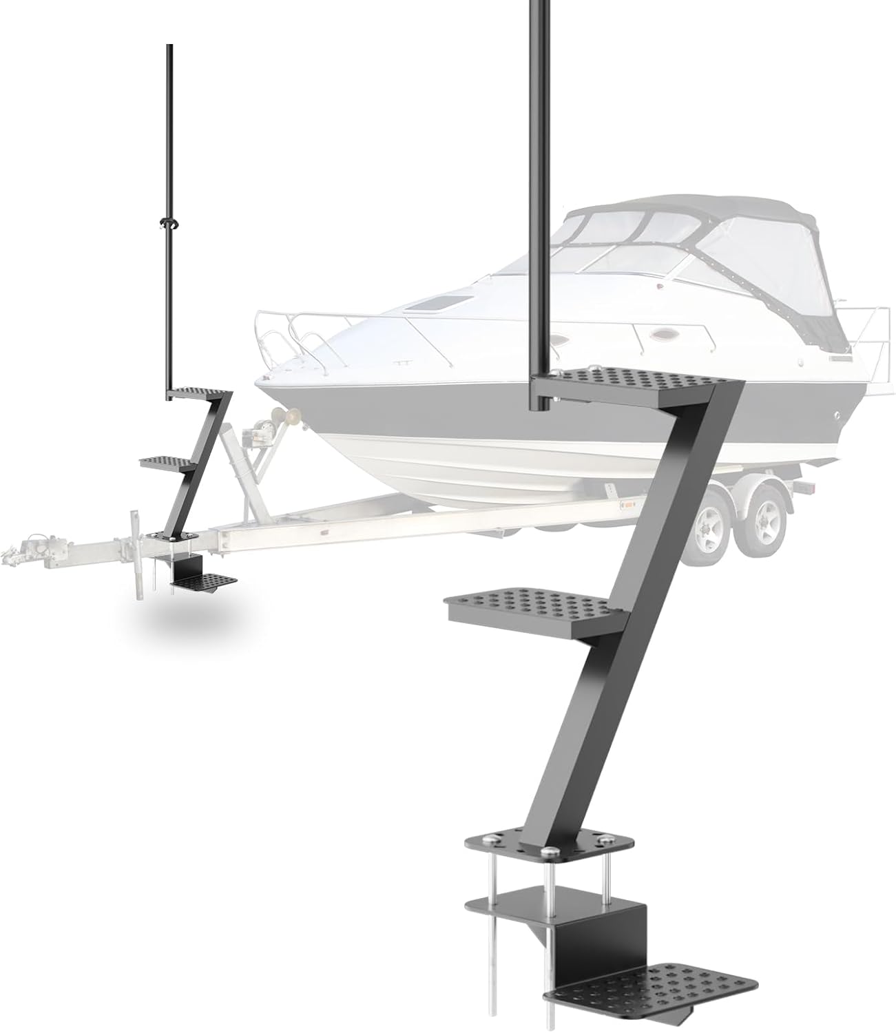 3 Step Boat Trailer Steps for Tongue Heavy Duty, Boat Trailer Ladder with Non-Slip Surface and Safety Handle 500 lbs Capacity