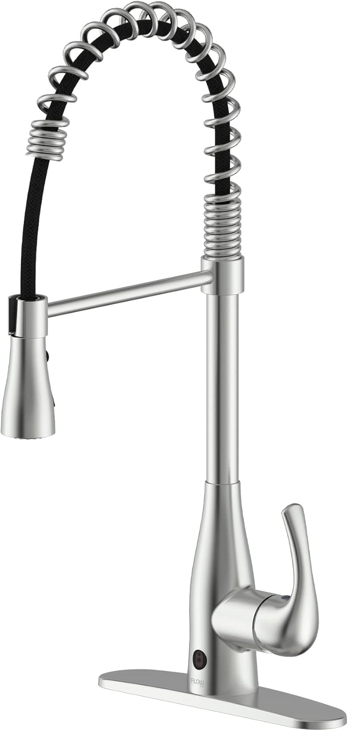 Bio Bidet FLOW Kitchen Faucet with Pull Down Sprayer, Classic Spring Neck, Single Handle, Brushed Nickel