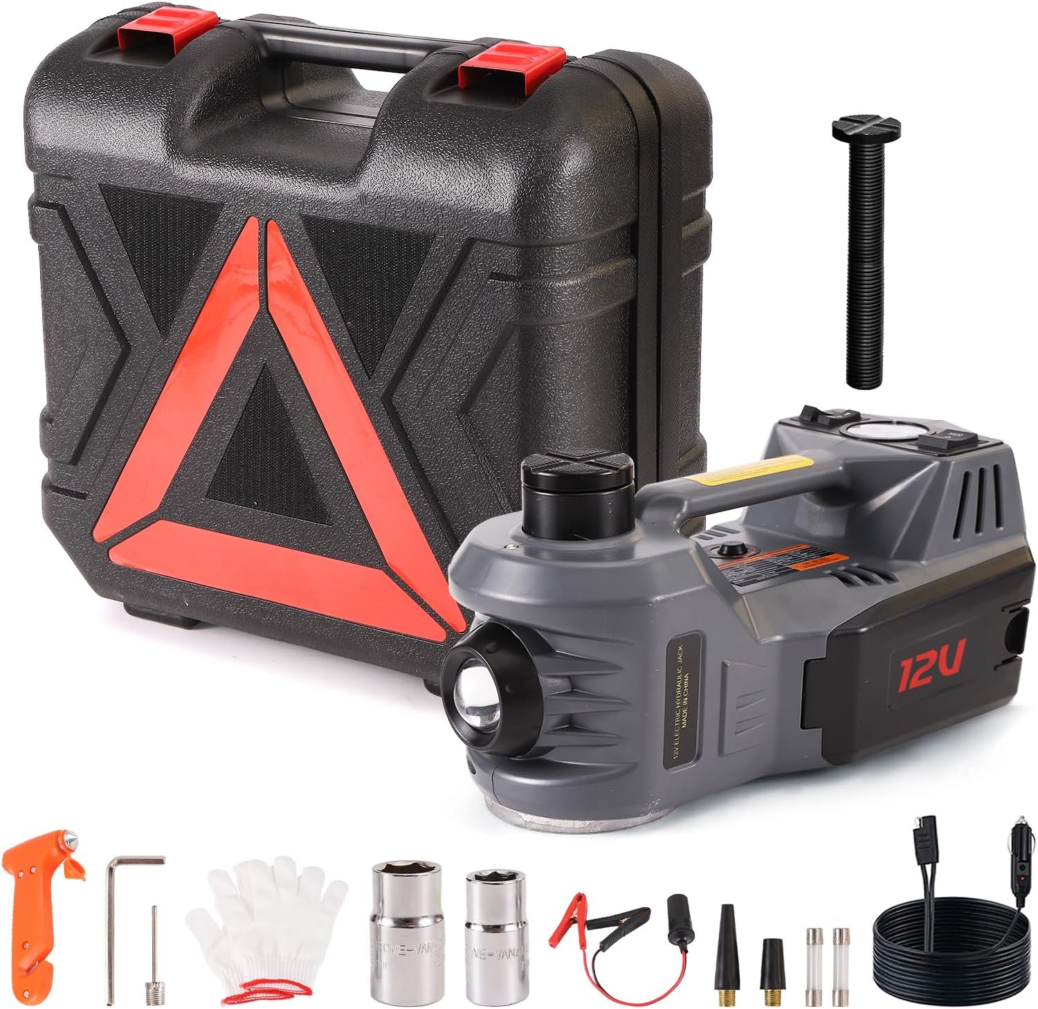 EFFIROSO Portable 5 Ton 12V Electric Car Jack Kit Hydraulic Floor Jack with Impact Wrench Tire Inflator Pump for Vehicle Emergency Repair Kit 11023lbs