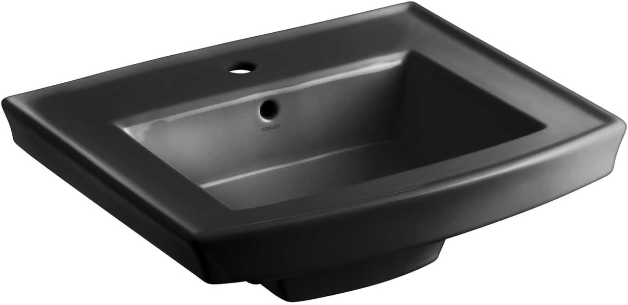 KOHLER K-2358-1-96 Archer Pedestal Bathroom Sink Basin with Single-Hole Faucet Drilling, Biscuit