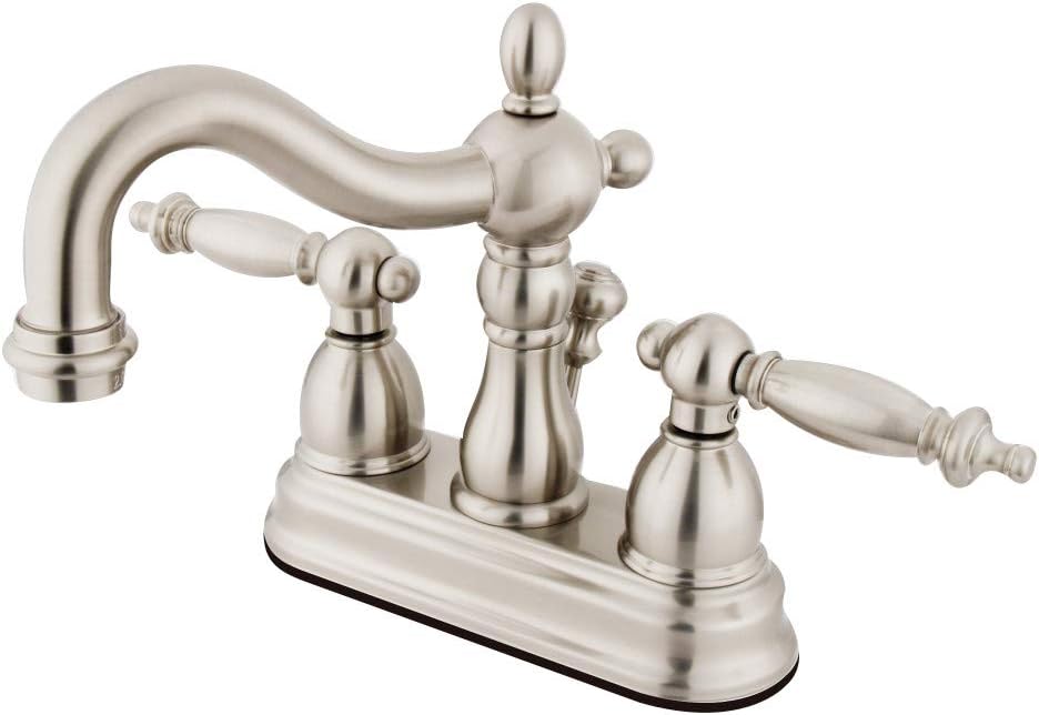 Kingston Brass KB1608TL Heritage 4-inch Centerset Lavatory Faucet with Metal Lever Handle, Brushed Nickel