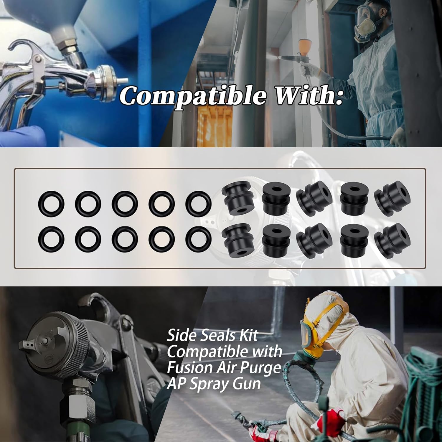 20Pcs Side Seals kit Compatible with Fusion Air Purge AP Spray Gun 246348 249990 - Black