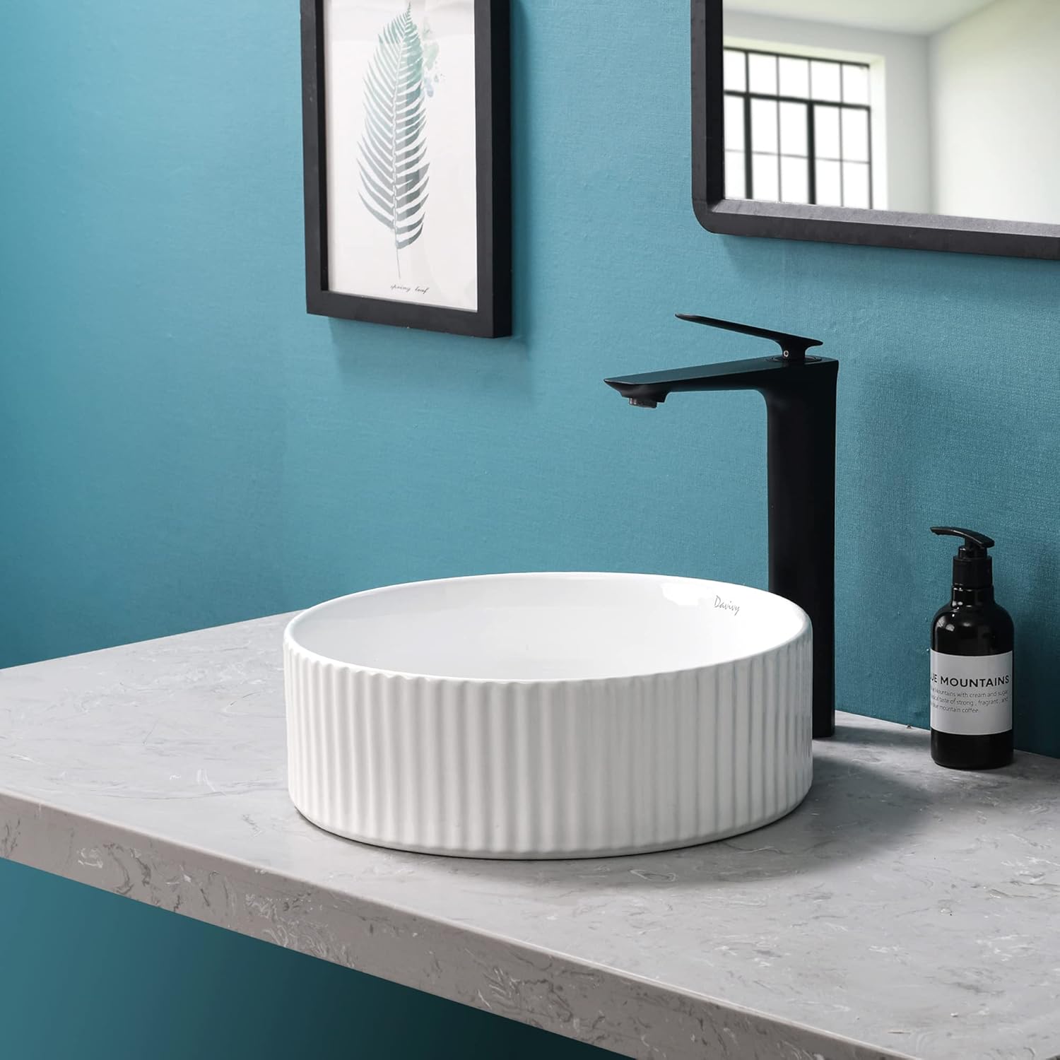 Davivy 14'' Round Vessel Sink with Pop Up Drain,Bathroom Vessel Sink,Bathroom Sinks Above Counter,Round Bathroom Sink,White Ceramic Vessel Sink,Round Sinks for Bathrooms