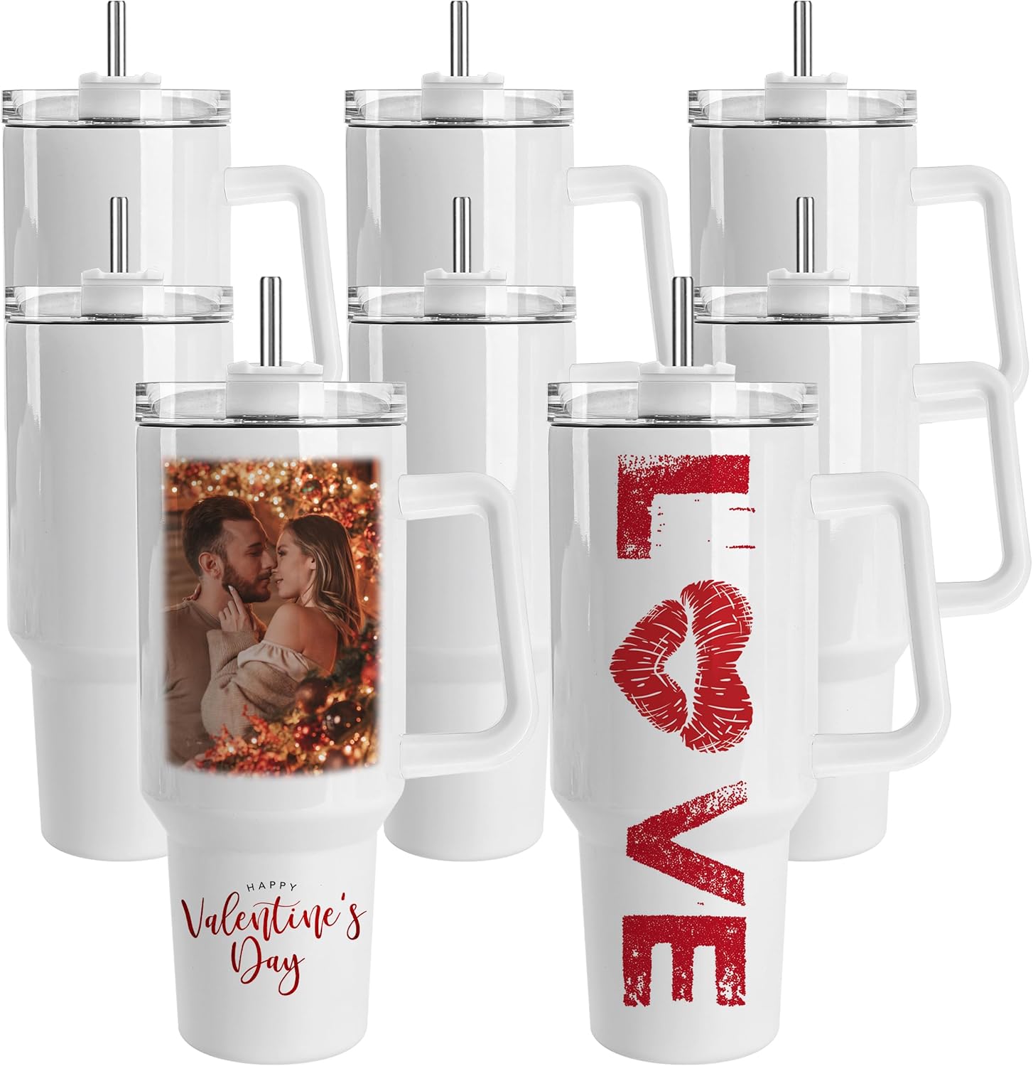 Joyclub 8 Pack 40 OZ Sublimation Tumblers with Handle Blank Insulated Large Tumbler Bulk, Coffee Travel Cups Stainless Steel Travel Mug for Diy Craft Heat Press Print