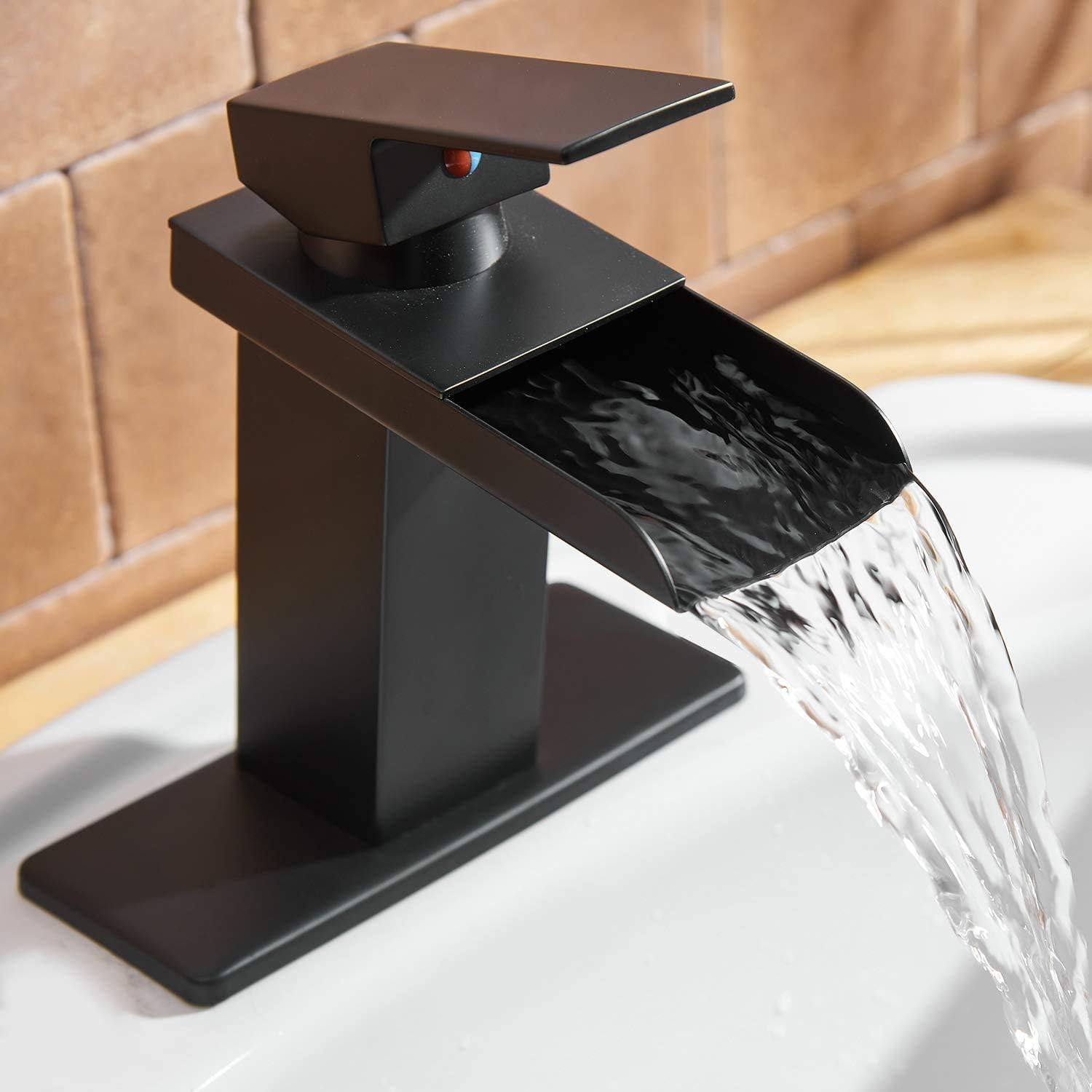 Black Bathroom Faucet Waterfall Bathroom Sink Faucet Basin Mixer Tap Matte Black Square Modern Single Handle 1 Hole