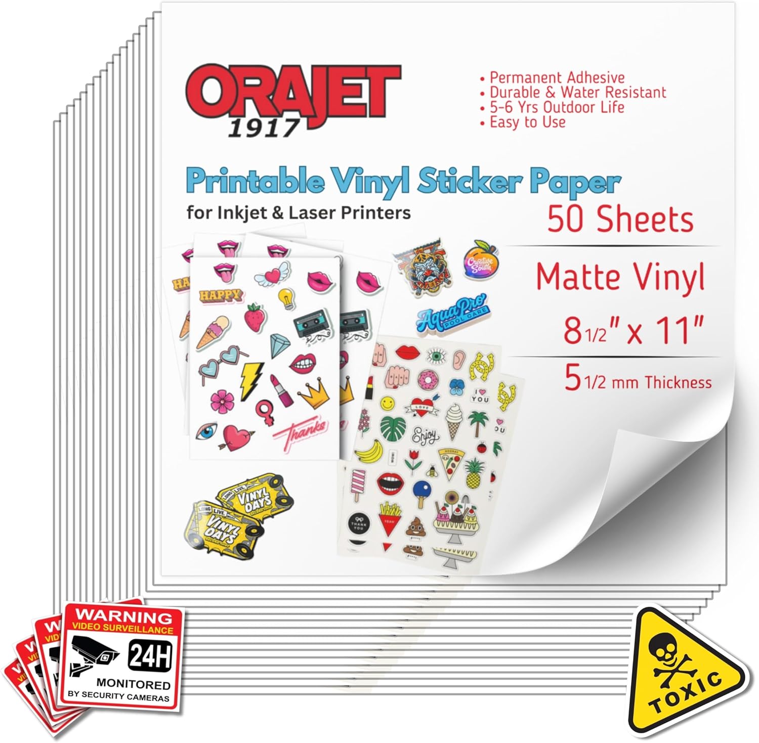 1917 Printable Permanent Vinyl Sticker Paper [50 Matte Finish Sheets 8.5