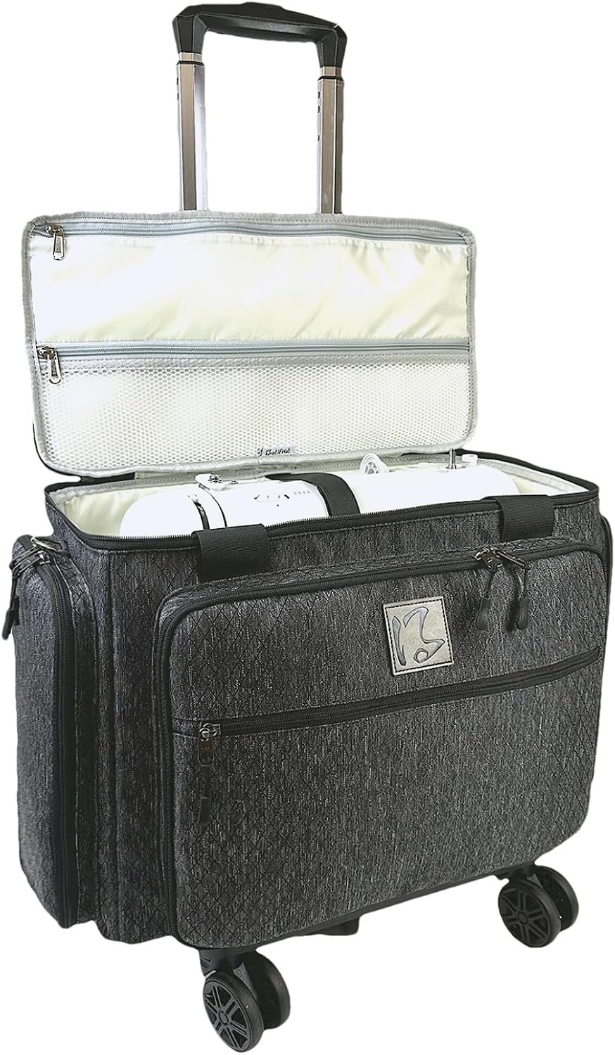 Rolling Sewing Machine Bag with Five 360-Degree Rotating Wheels,Sewing Machine Carrying Case Fits for Most Standard Sewing Machines,YKK zipper,Hard Bottom Pad (Floral)