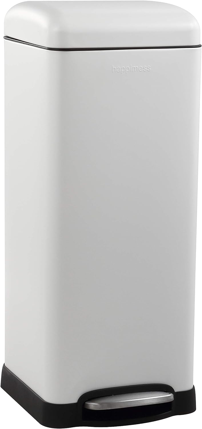 happimess HPM1007A Betty Retro 8-Gallon Step-Open Trash Can with Soft-Close Lid, Fingerprint Resistant, Modern, Minimalistic for Home, Kitchen, Laundry Room, Office, Bedroom, Bathroom, White