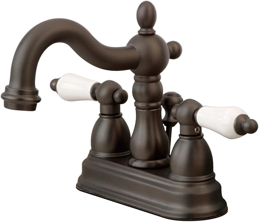 Kingston Brass KB1605PL+ Heritage 4-Inch Centerset Lavatory Faucet with Porcelain Lever Handle, Oil Rubbed Bronze
