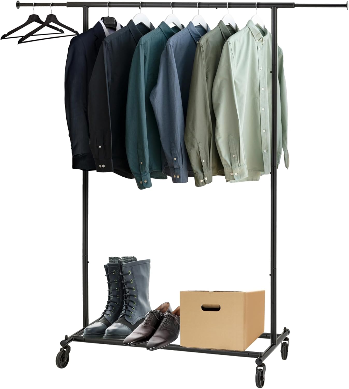 ikloo Double Rods Adjustable Clothes Rack Load 650 LBS, Heavy Duty Metal Clothing Rack with Wheels & Shelves, Portable Closet Organizer for hanging clothes, Rolling Clothes Drying Rack, Chrome
