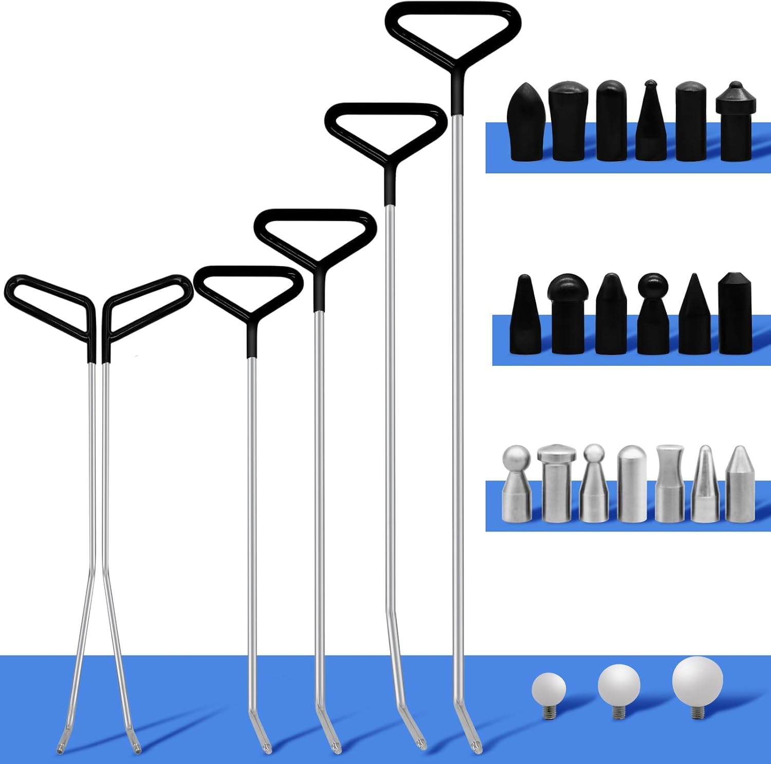 Car Dent Removal Rod Tools,Paintless Dent Repair Kit with 1 Pcs Stainless Steel Rods and 22Pcs Tips,Dent Repair Rods for Car Dents Door Dings and Hail Damage Removal