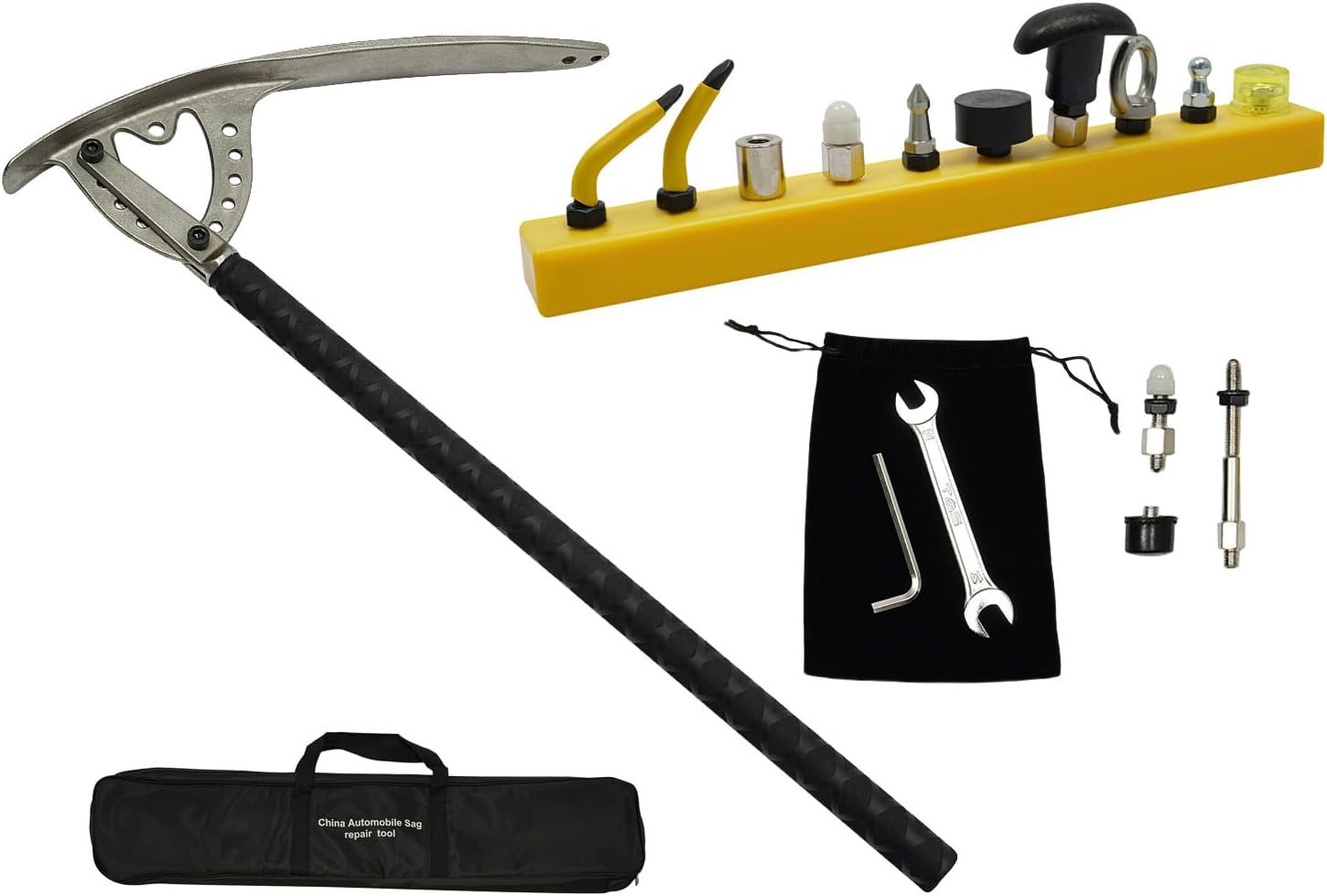 Car Fender Damage Repair Tools, Angle Adjustable, Stainless Steel Auto Car Dent Removal Fender Repair Kit with Storage Bag, M8 Thread
