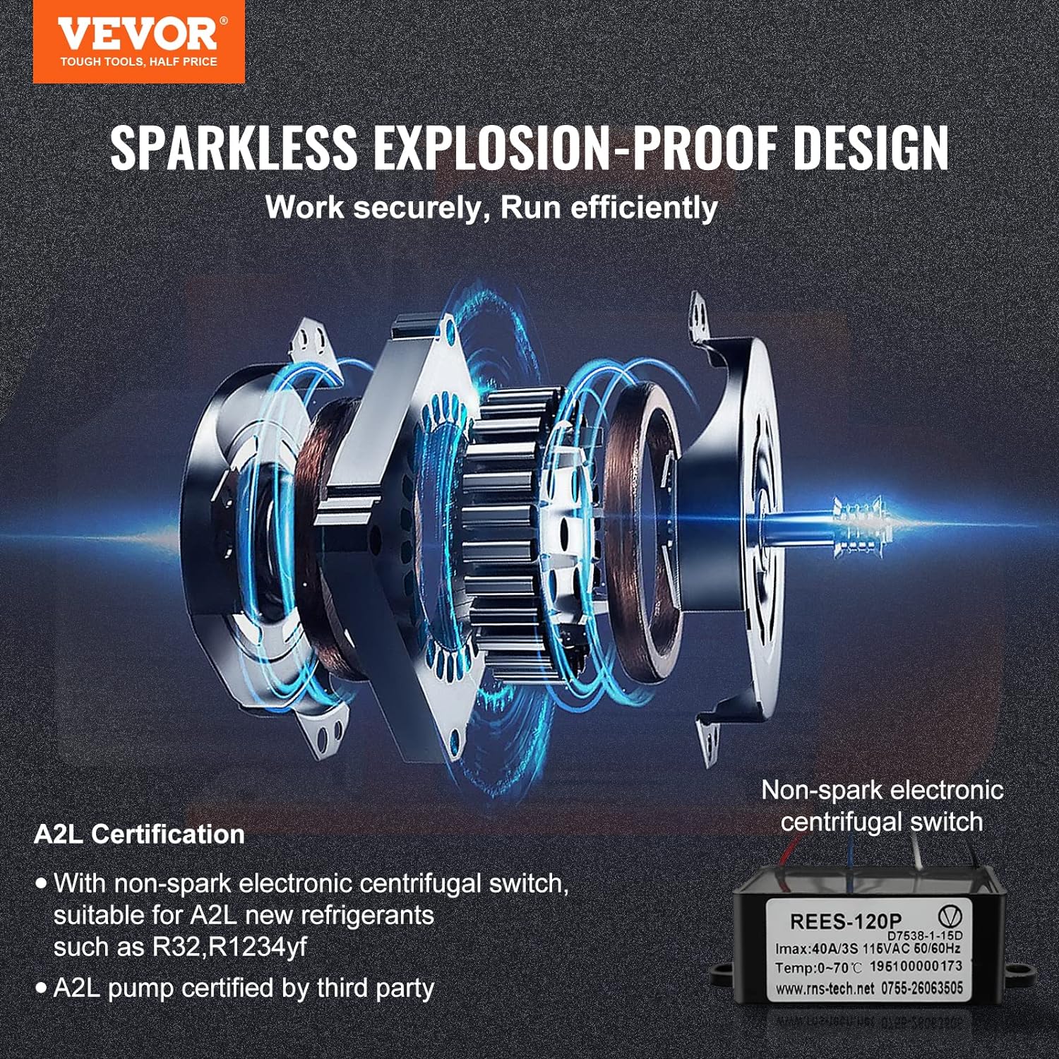 VEVOR 5 CFM 2 Stage Rotary Vane Vacuum Pump 1/2 HP Air Vacuum Pump Sparkless Motor Not only for R22 R410a but Also R32 R1234yf Systems for HVAC/Auto Repair&Maintenance Resin Degassing Two Oil Bottles