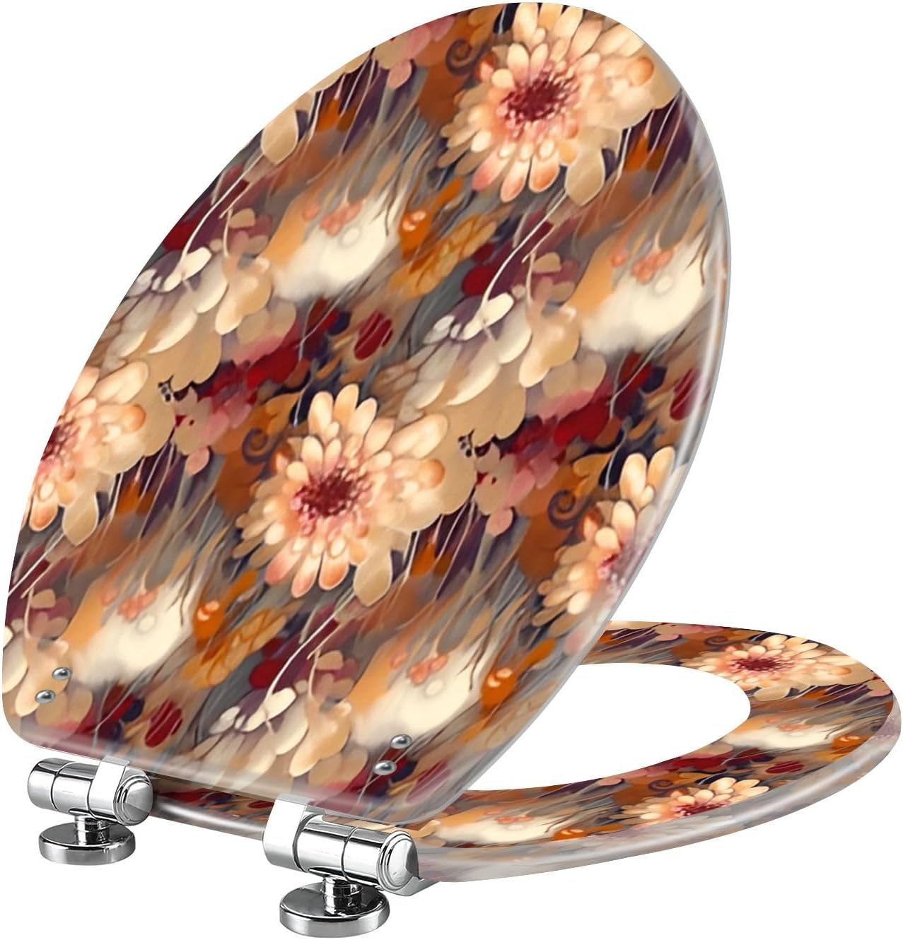 Resin Elongated Toilet Seat with Cover Quiet Close Quick Release Hinges Wildflowers watercolor vintage seamless pattern Floral nature Decorative Toilet Seat Easy to Clean Install Home Decor