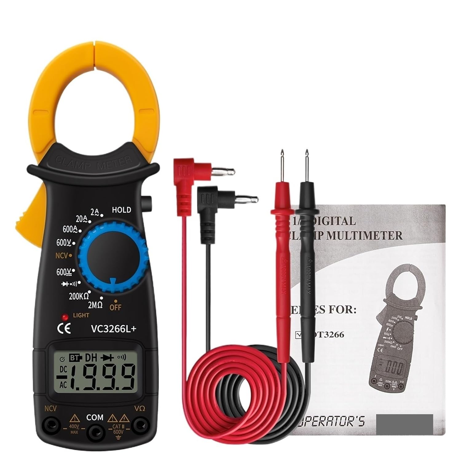 1pc VC3266L+ Clamp Meter Digital Professional Multimeter Clamp Handheld Current Voltage Meter Electrician Tools(Yellow)