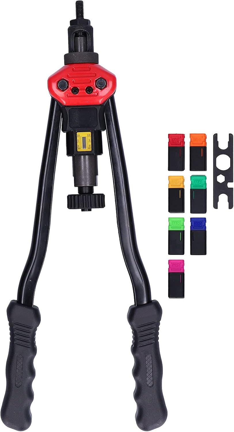 Rivet Nut Manual, Stainless Steel Double-Handle Riveting Kit BT-607, M3-M12 Nuts Included - Heavy Duty, Industrial Metal Fabrication Tool