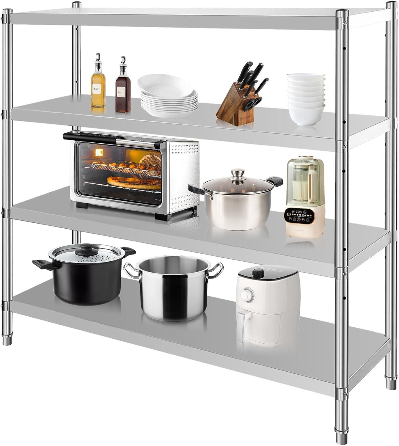 Stainless Steel Shelves,47x18x60 in Storage Shelf 4-Tier Heavy Duty Adjustable Shelf Unit for Kitchen Garage Office Restaurant Warehouse,330lb Per Shelf