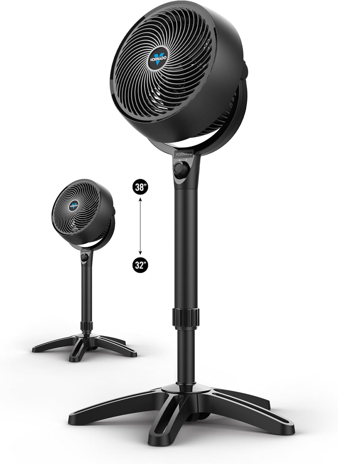 Vornado 683 Medium Pedestal Whole Room Air Circulator Fan, 3 Speed Control, Adjustable Standing Height, 32 to 38 Inches, Powerful Pedestal Standing Fan for Bedroom and Home, Quiet Floor Fans, Black
