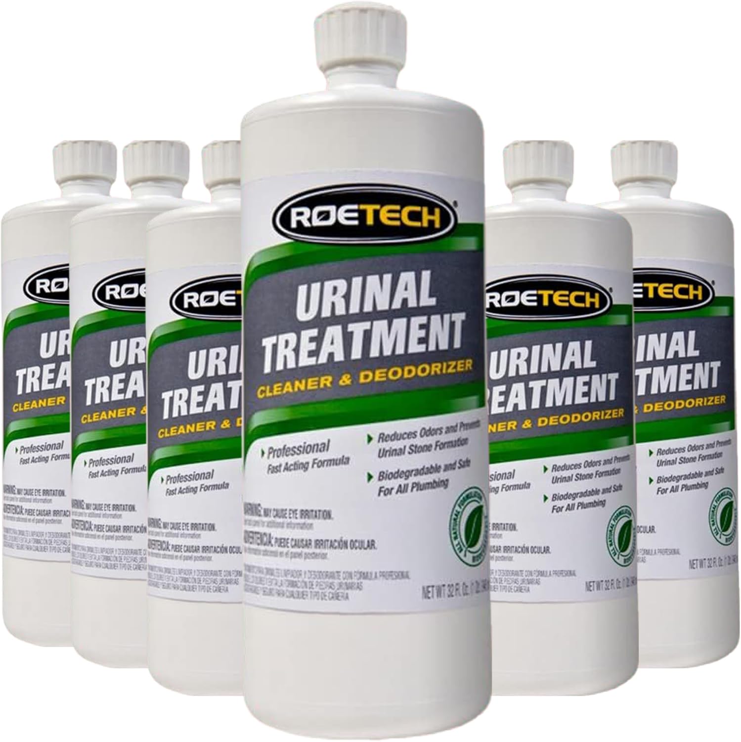 Roetech UT-Q Urinal Drain Cleaner, Urine Odor Eliminator and Deodorizer with Bacteria, Liquid Treatment Utilizes Ammonia, 32 fl oz (Pack of 6)